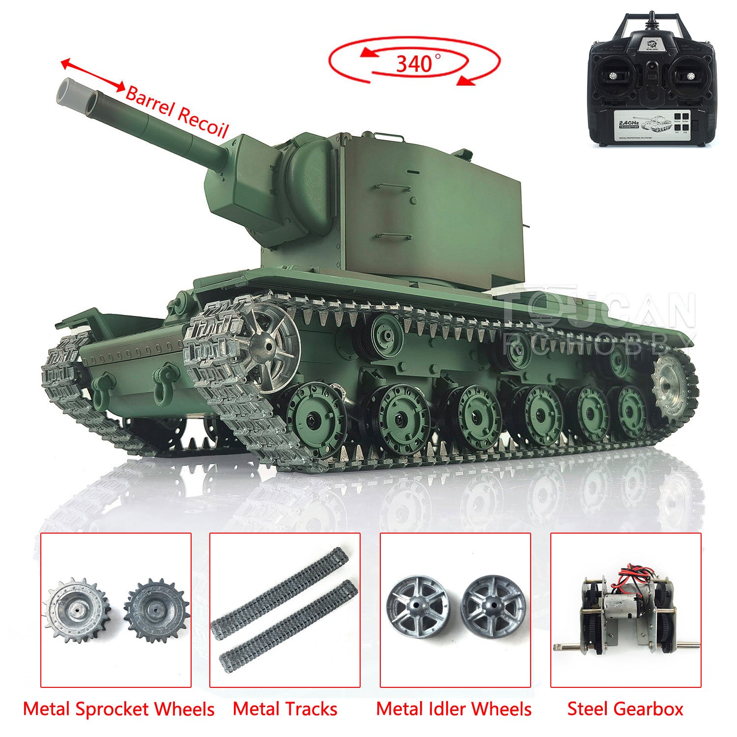 Henglong 1/16 Scale 7.0 Upgraded Remote Control Tank - Soviet KV-2 RTR 3949 with 360° Rotating Turret | Heavy Military RC Truck for Collectors & Battle Simulation
