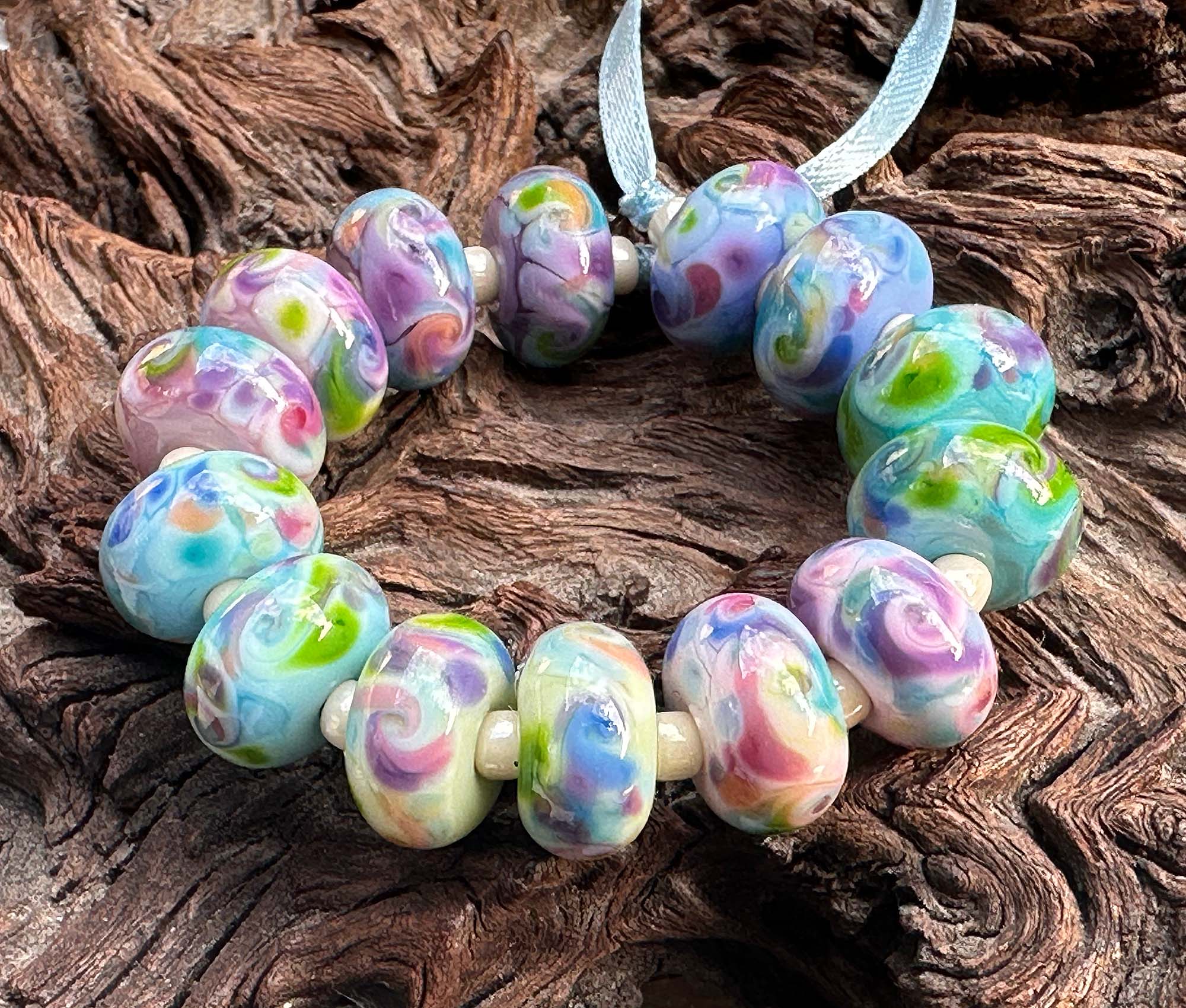 Handmade Lampwork Beads Set - Candy Bouquet Blue Glass Beads for Jewelry Making, DIY Crafts | Perfect for Necklaces, Bracelets, Earrings & Gift Making