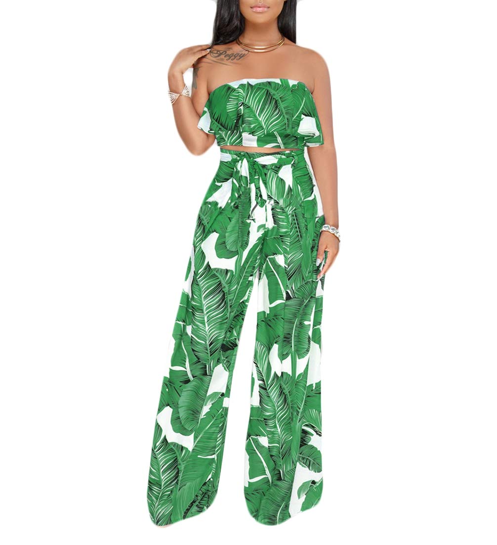 YSJERA Women's 2 Piece Outfit Set - Sexy Tube Top & Flowy Palazzo Pants for Summer | Casual Beachwear, Vacation Outfits, Party Wear & Street Style Fashion