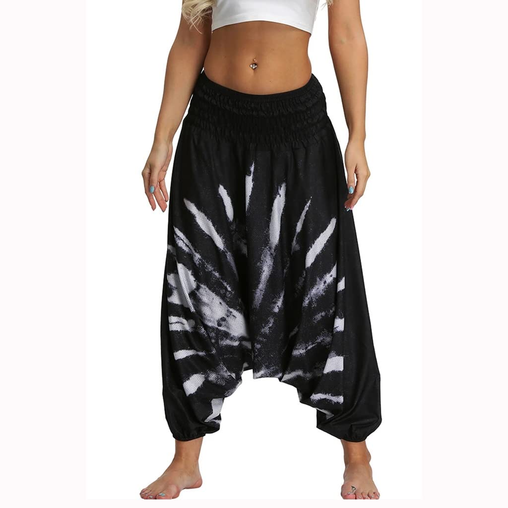 WPYYI Women's Boho Harem Yoga Pants - Loose Fit Hippie Palazzo Casual Beach Pants for Yoga, Sports & Travel - Black One Size - Perfect for Yoga, Beach Outings & Relaxing at Home