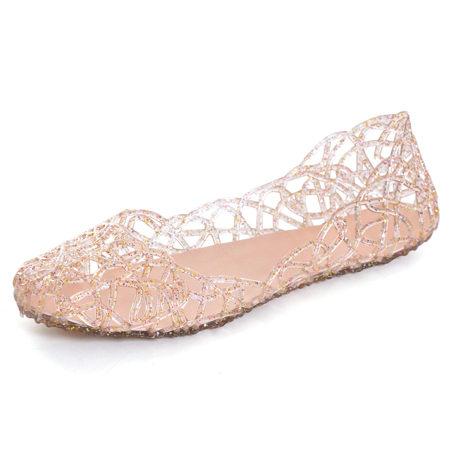 Stunning Women's Jelly Sandals - Slip On Crystal Clear Beach Shoes for Summer - Soft & Comfortable Hollow Ballet Flats - Perfect for Poolside, Beach Vacations & Casual Outings
