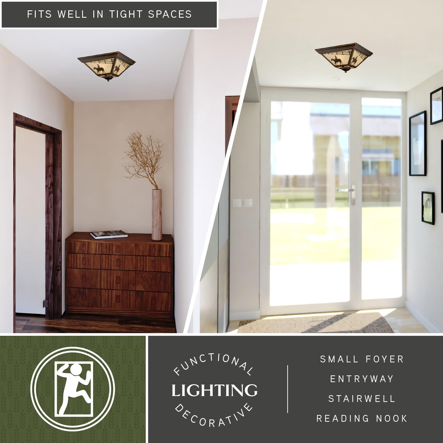VAXCEL Trail Bronze Rustic Western Cowboy Square Outdoor Flush Mount Ceiling Light - Perfect for Ranch, Farmhouse, and Cabin Decor