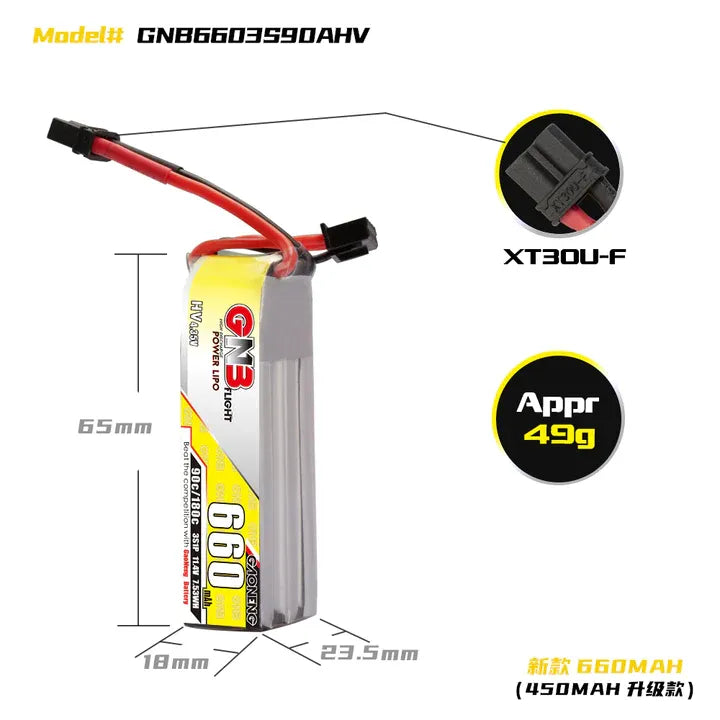 GAONENG GNB 660mAh 11.4V 3S 90C High Voltage Lipo Battery with XT30 Connector (2-Pack) - Perfect for FPV Drones, RC Cars, and Airsoft Guns