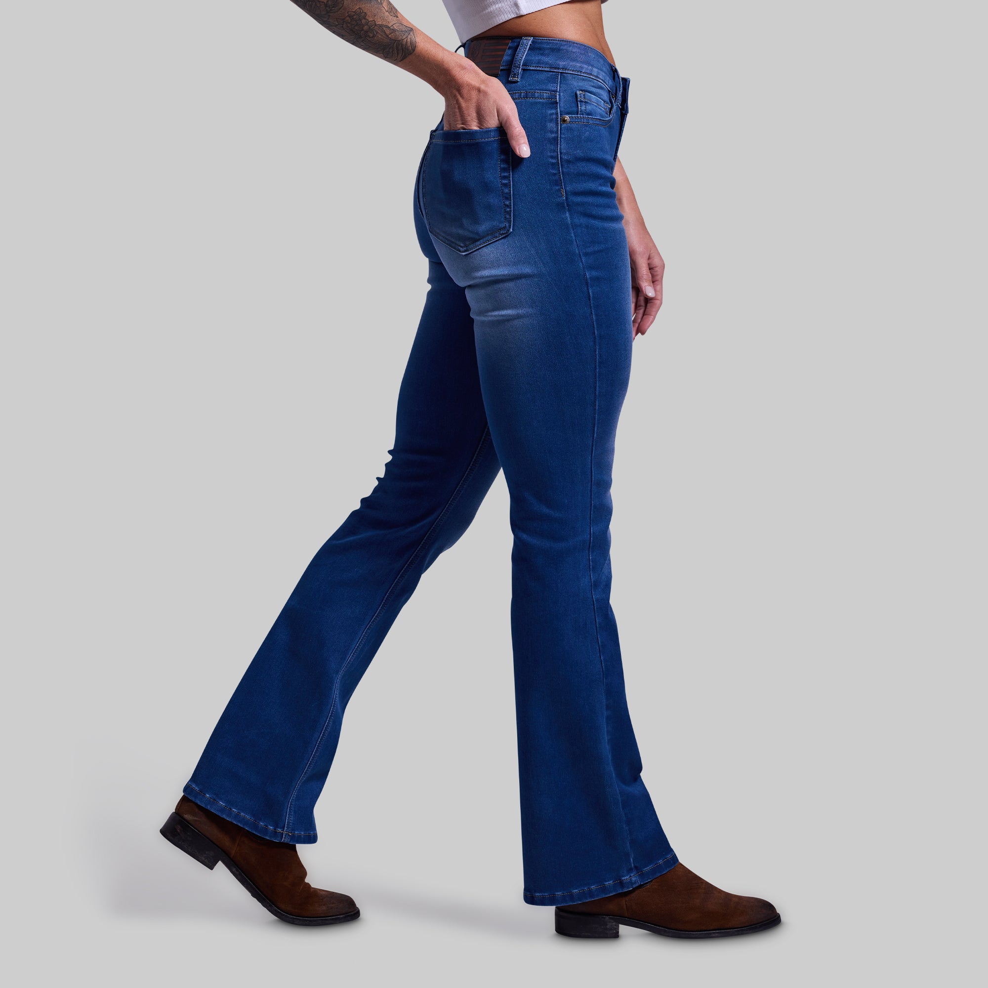 FLEX Stretchy Mid Rise Boot Cut Jeans for Women - Comfortable Mid Wash Denim Pants - Perfect for Casual Wear, Office & Everyday Outfits