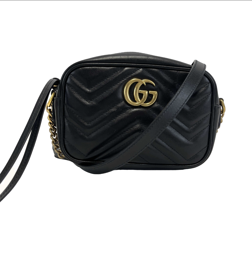 Gucci GG Black Marmont Matelassé Mini Camera Bag - Luxury Crossbody Purse for Women | Perfect for Date Night, Parties & Travel Accessories