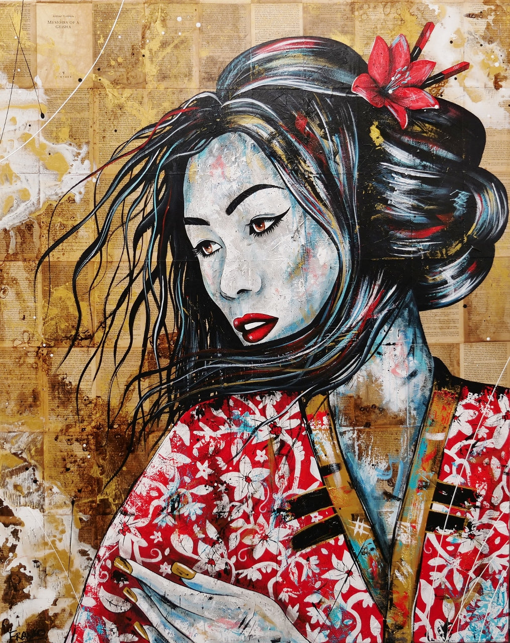 Cherry Asami 120cm x 150cm Geisha Abstract Realism Canvas Art - Japanese Inspired Wall Decor for Living Room, Bedroom & Office