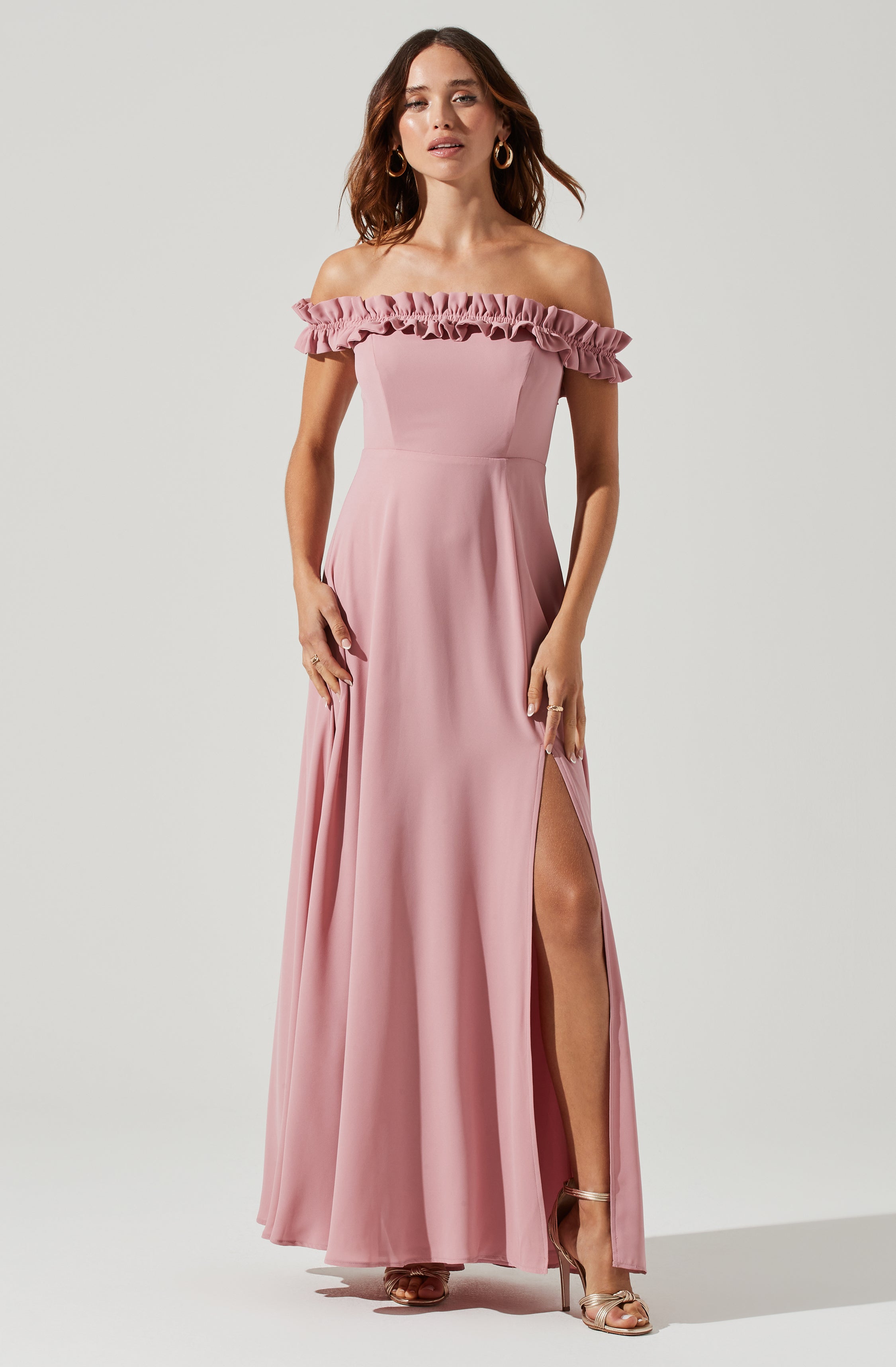 Venetia Off Shoulder Ruffle Trim Maxi Dress - Elegant Summer Beach Wedding Guest Dress for Women, Perfect for Vacations & Date Nights
