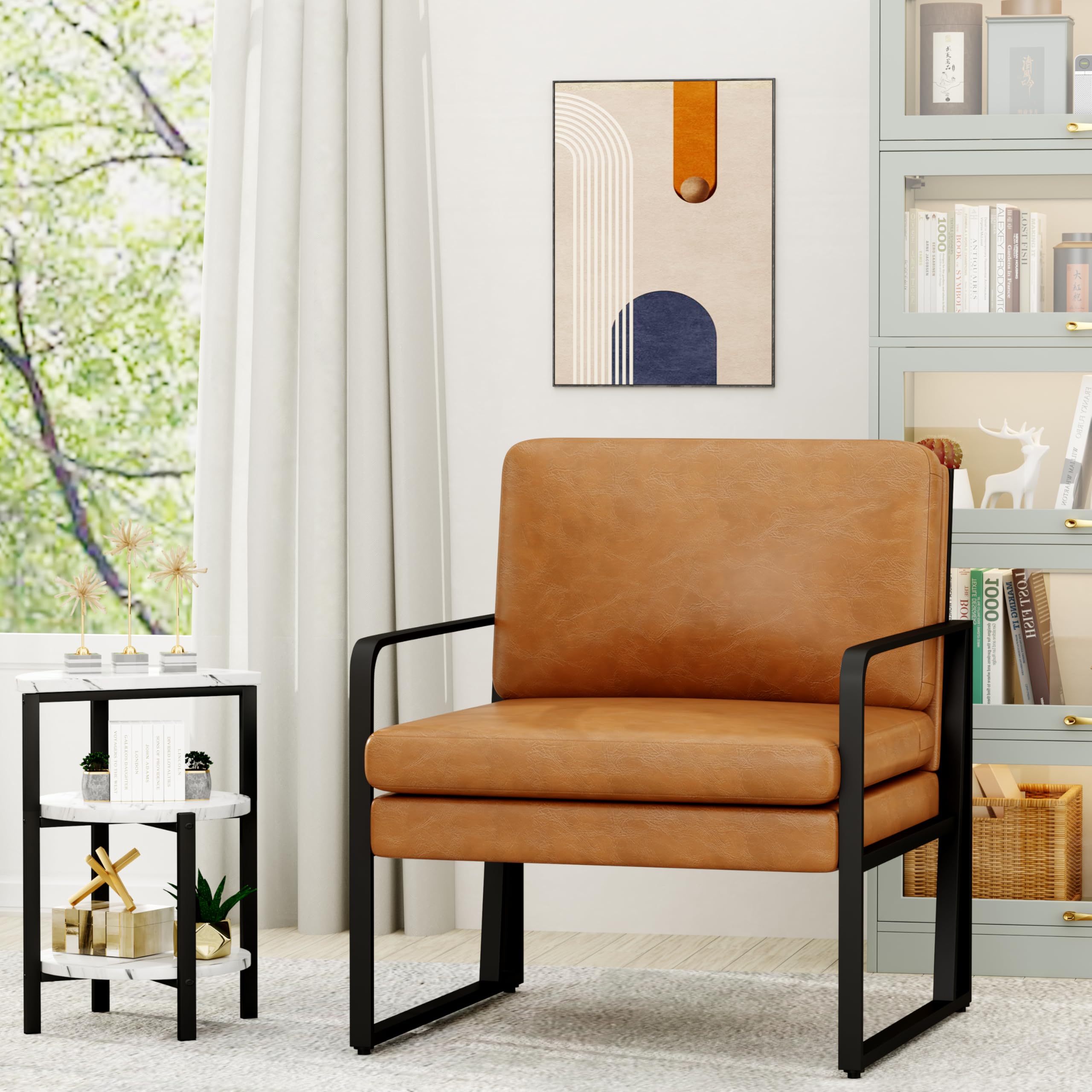 ALISH Modern Upholstered Accent Chair with Metal Legs - Linen Armchair for Living Room, Bedroom & Reading Nook - Comfortable Lounge Chair for Home Decor