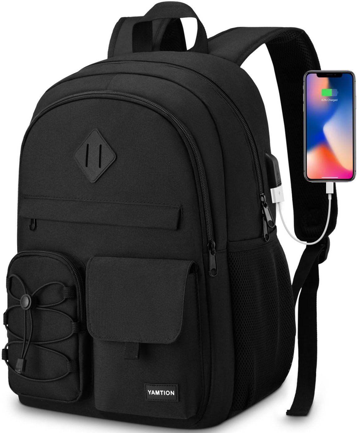 17.3 Inch Laptop Backpack for Women & Men - Durable Travel Backpack for High School, College Students & Teens - Water-Resistant School Bookbag for Daily Commute, Work & Outdoor Activities - Black