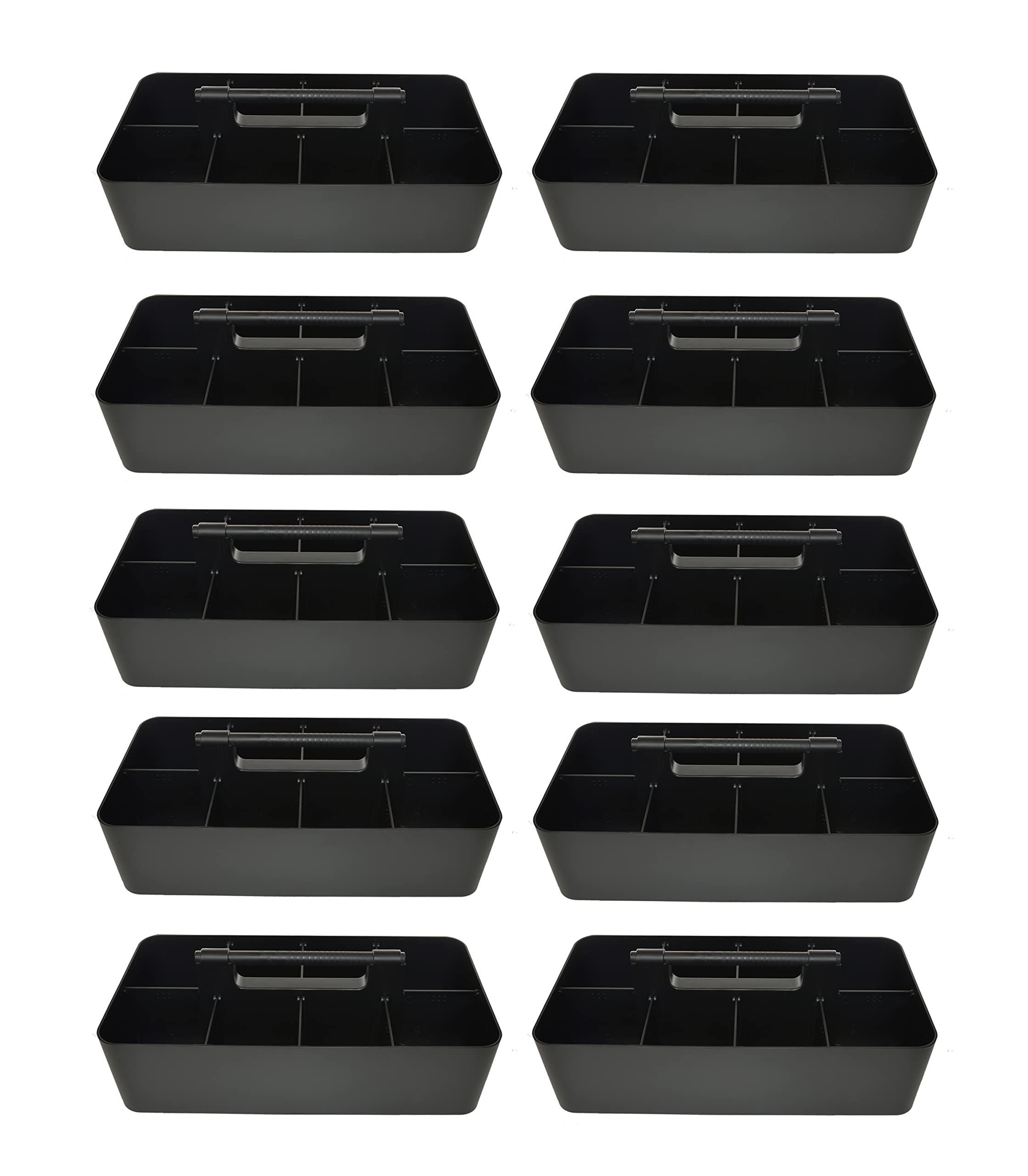Large Portable Caddy with DIY Dividers - 8 Compartment Storage Organizer for School, Office, Home & Business - Modern Handle Basket for Supplies & Crafts - Made in USA (10 Pack, Black) - Perfect for Classroom Organization, Desk Accessories & Home Decor Storage