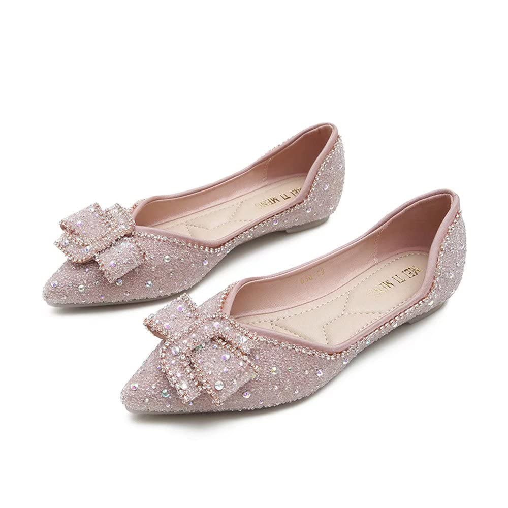 Sparkling Rhinestone Ballet Flats for Women - Elegant Bowknot Pointed Toe Slip-On Wedding Shoes | Perfect for Bridal Party, Prom, Evening Events & Special Occasions