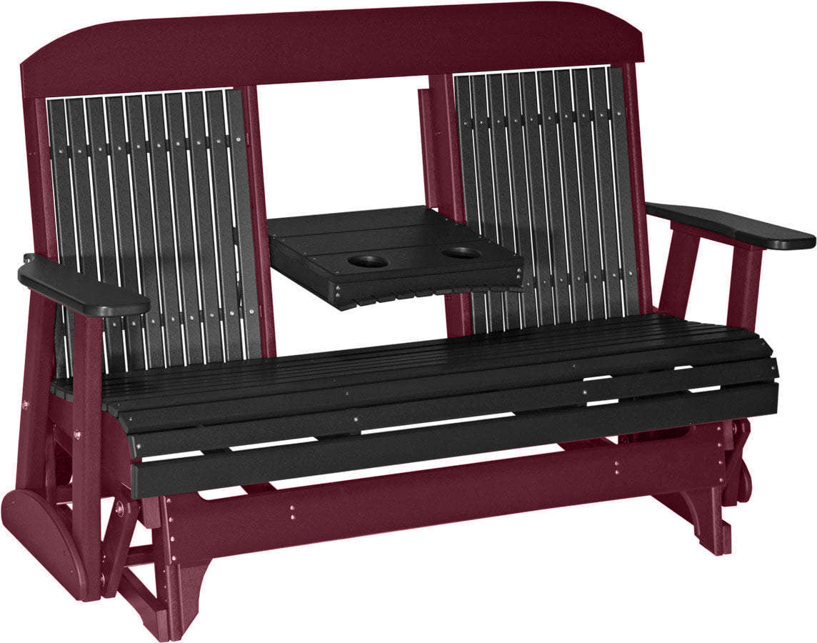 LuxCraft 5 ft. Black Recycled Plastic Highback Outdoor Glider Bench - Perfect for Patio, Garden, and Backyard Relaxation