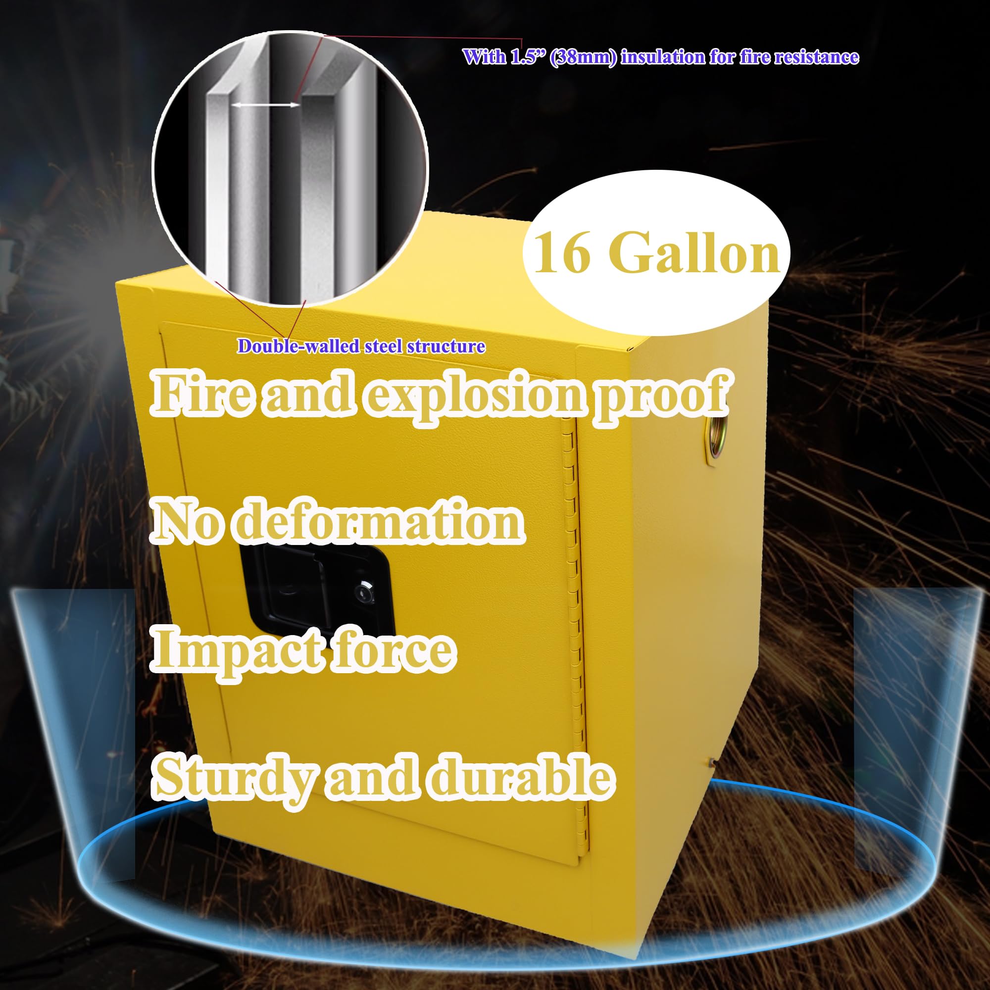 16 Gallon Flammable Chemical Storage Cabinet - Explosion Proof Safety Cabinet for Flammable Liquids, Single Door 22