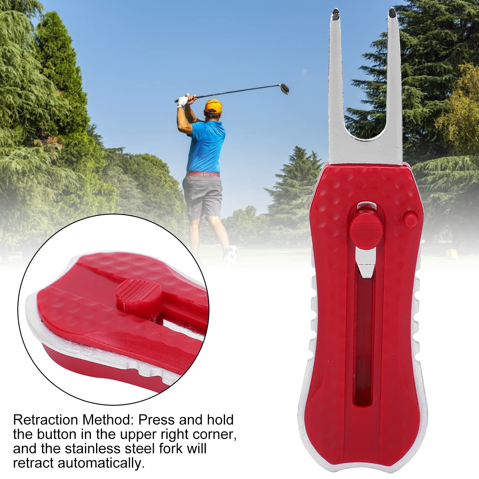 **Premium Golf Divot Repair Tool - Foldable & Portable Golf Putting Green Fork for Golf Course, Gym, Playground (Red) | Perfect for Fixing Ball Marks & Maintaining Greens**