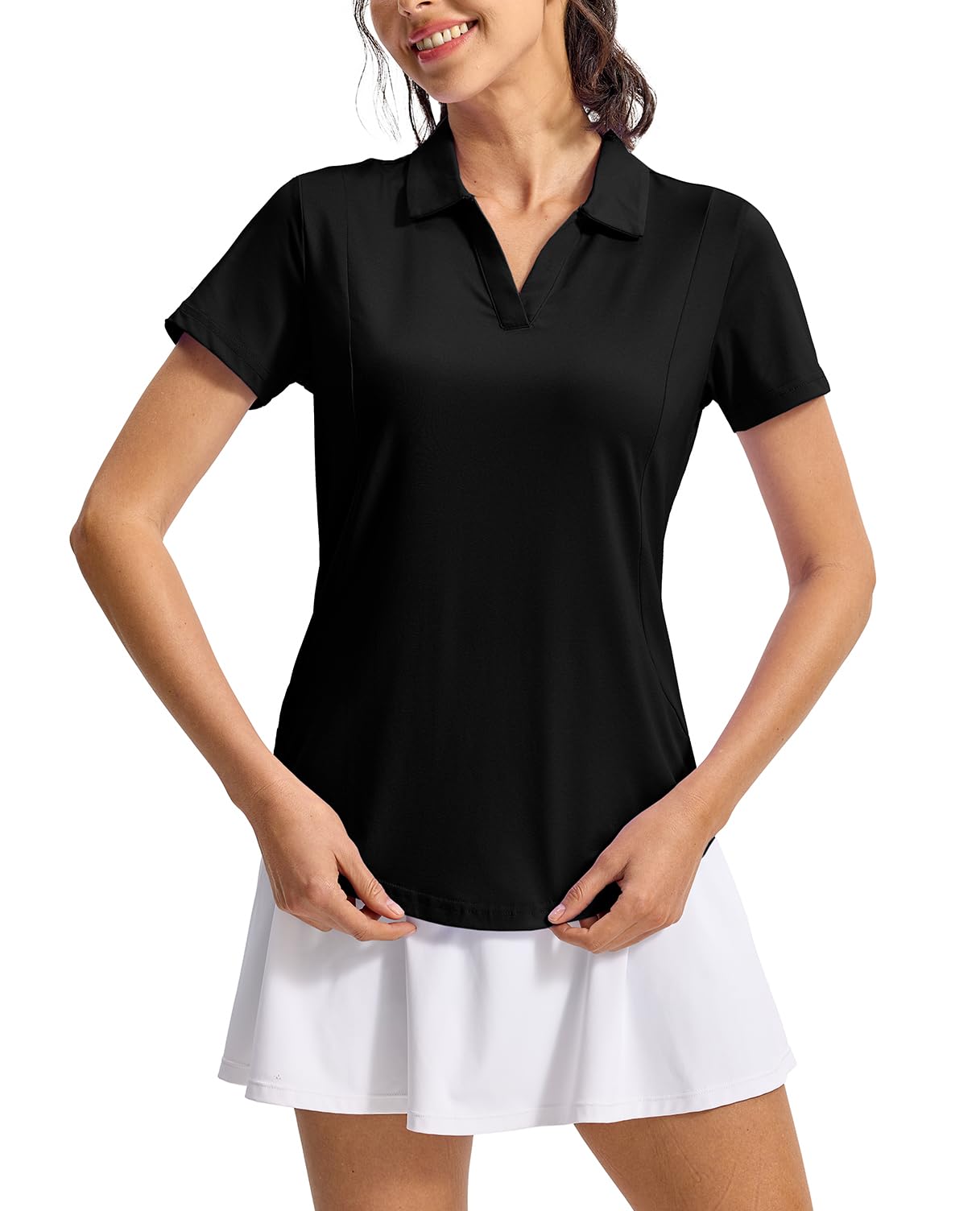 YSENTO Women's V-Neck UPF 50+ Dry Fit Short Sleeve Golf Polo Shirt - Breathable Moisture-Wicking Tennis & Athletic Top for Golfing, Tennis & Outdoor Sports