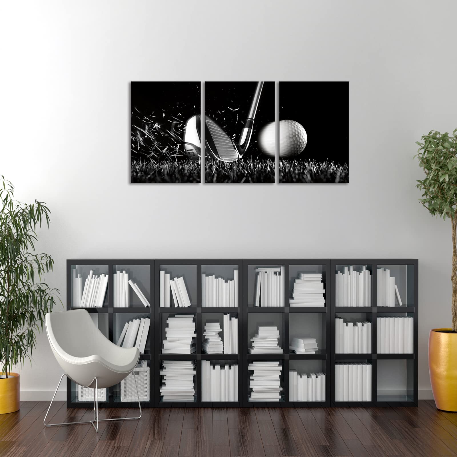 BWSPACE Golf Course Wall Art Set - 3 Piece Black & White Canvas Prints for Living Room & Bedroom - Framed Ready to Hang Golf Decor - Perfect for Home Office, Man Cave & Sports Bar Decor