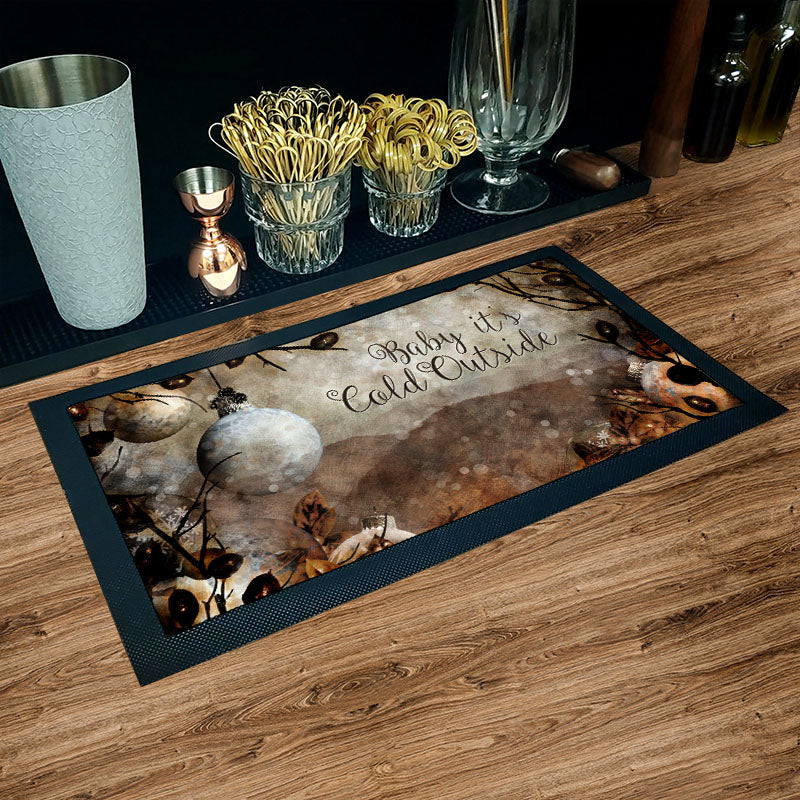 Bar Service Mat - Non-Slip Drink Coaster for Countertops (17.25 x 10 Inches) | Perfect for Holiday Parties, Home Bars & Coffee Shops | 'Baby It's Cold Outside' Themed Design