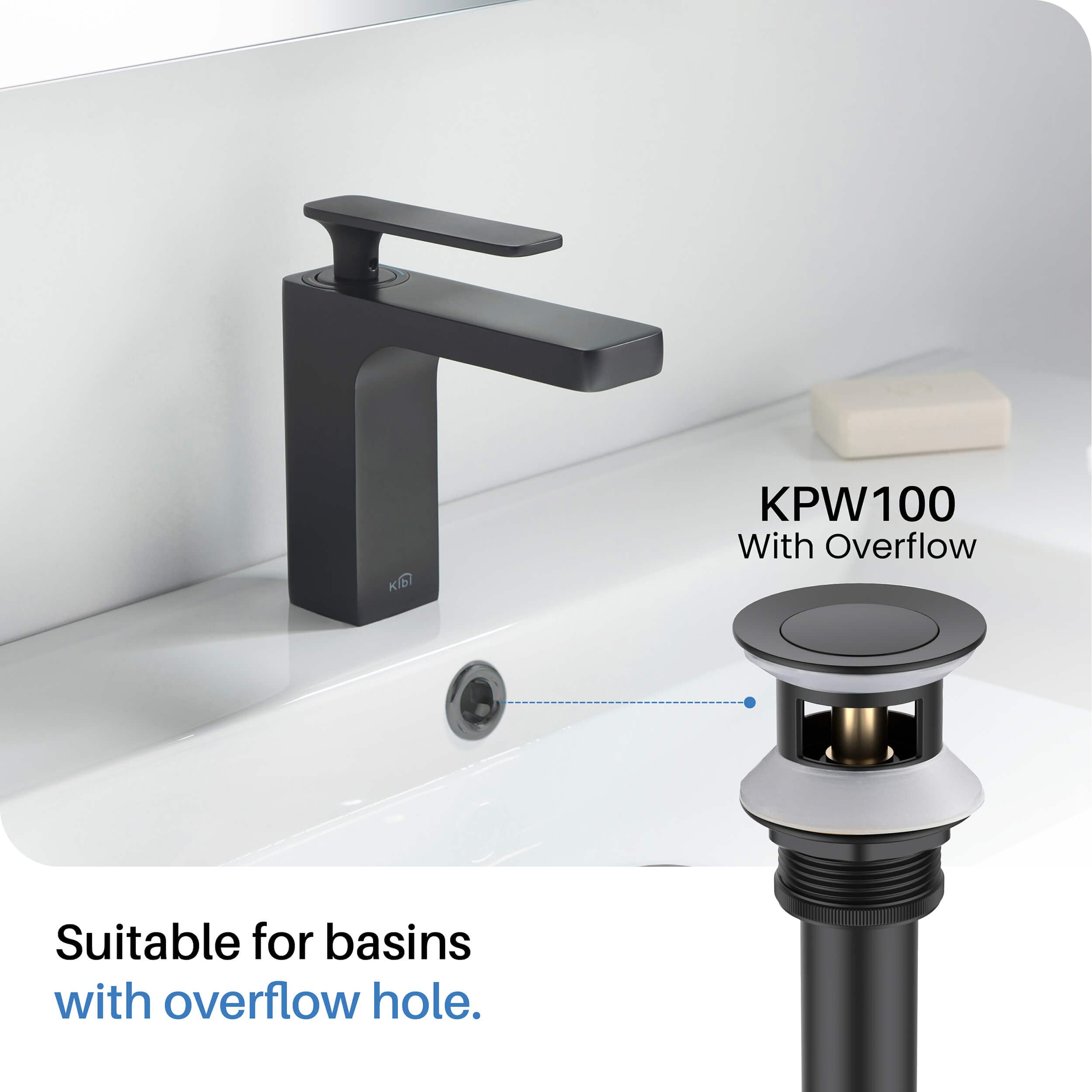 KIBI Infinity Single Handle Bathroom Vanity Sink Faucet with Pop Up Drain | Solid Brass Lavatory Faucet with High Arc Spout | Includes Water Hose for Easy Installation (Matte Black, KBF1006) | Perfect for Modern Bathroom Renovation & Home Upgrade