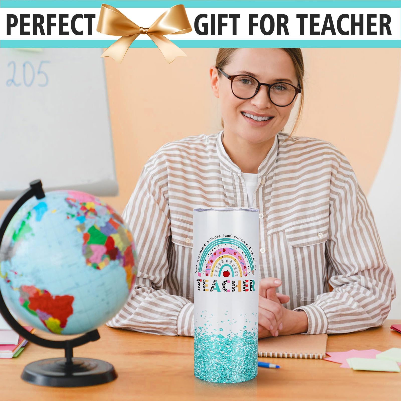 UAREHIBY 20oz Insulated Teacher Tumbler - Best Teacher Appreciation Gift for Women, Christmas & Birthday Present, Funny Thank You Gift for Teachers (Blue-Green) - Perfect for Classroom, School & Office Use