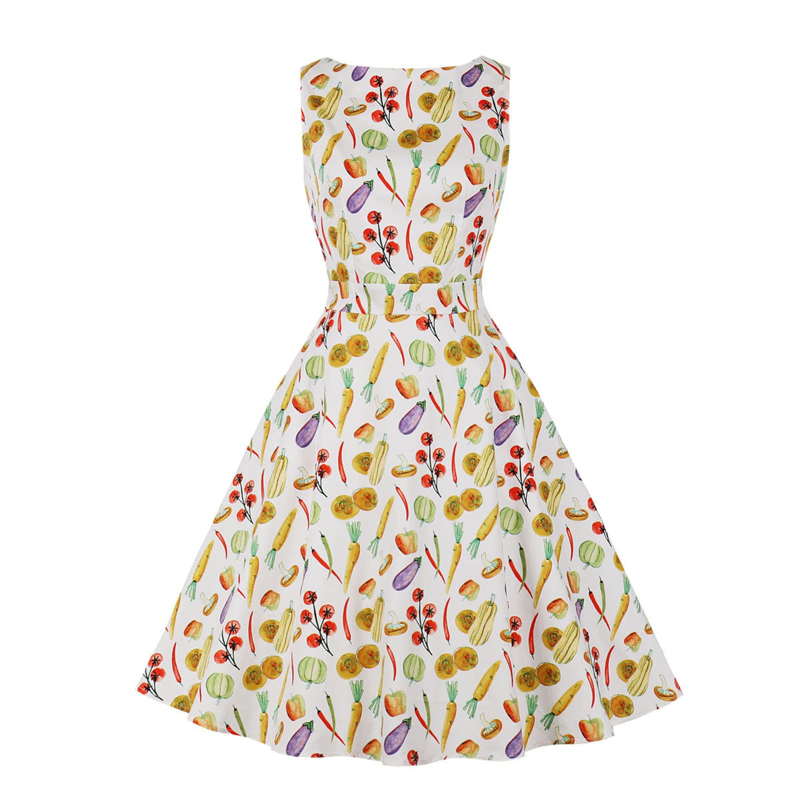 YZHM Women's Vintage Floral Print Sleeveless Swing Dress - Boat Neck Retro Tea Dress for Cocktail Parties, Weddings & Special Occasions | Elegant Summer Guest Dress for Garden Parties & Date Nights
