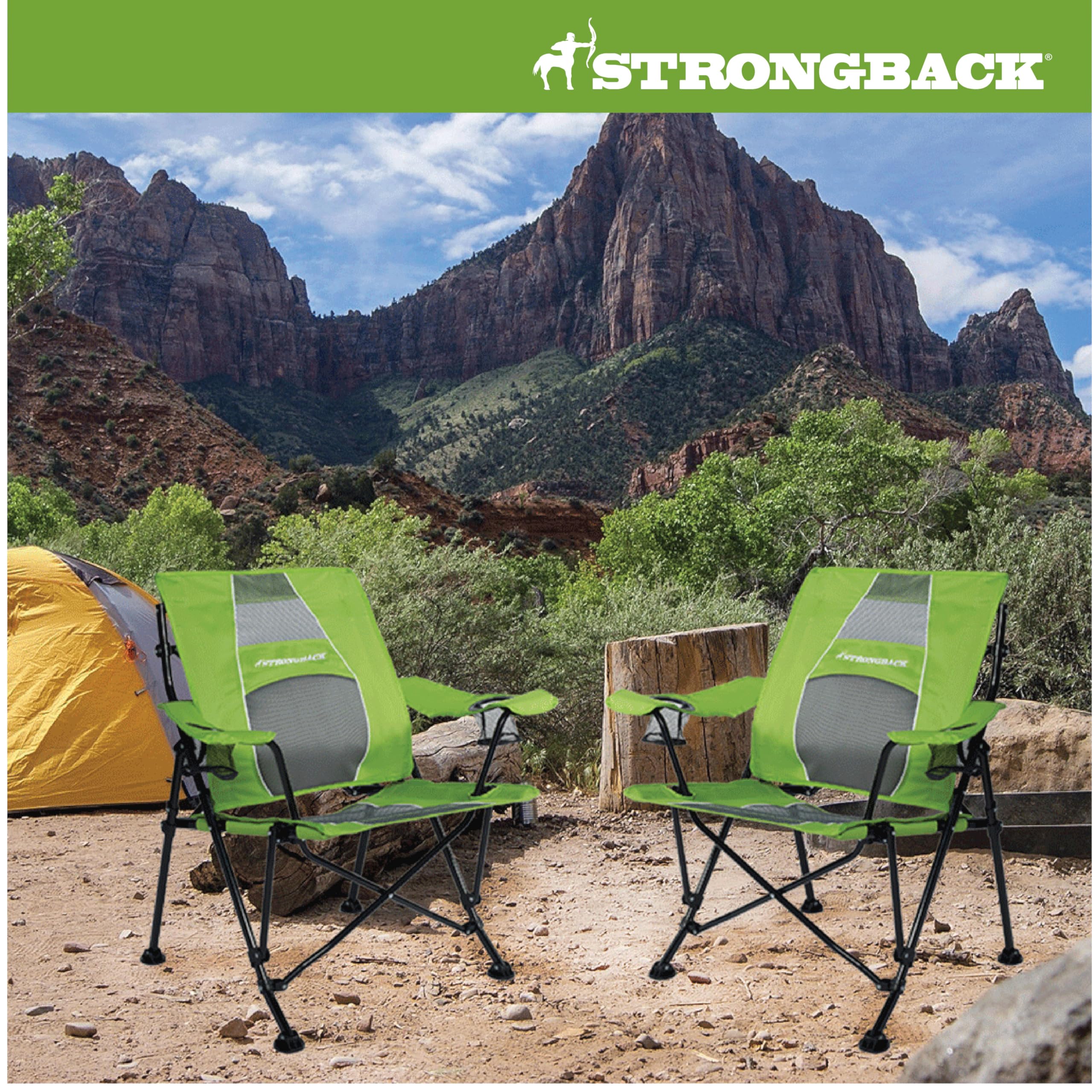 STRONGBACK Heavy Duty Camping Chair with Lumbar Support - Portable Folding Backpack Chair for Outdoor Adventures - Perfect for Hiking, Beach, Picnics & Backyard Relaxation - Lime Green