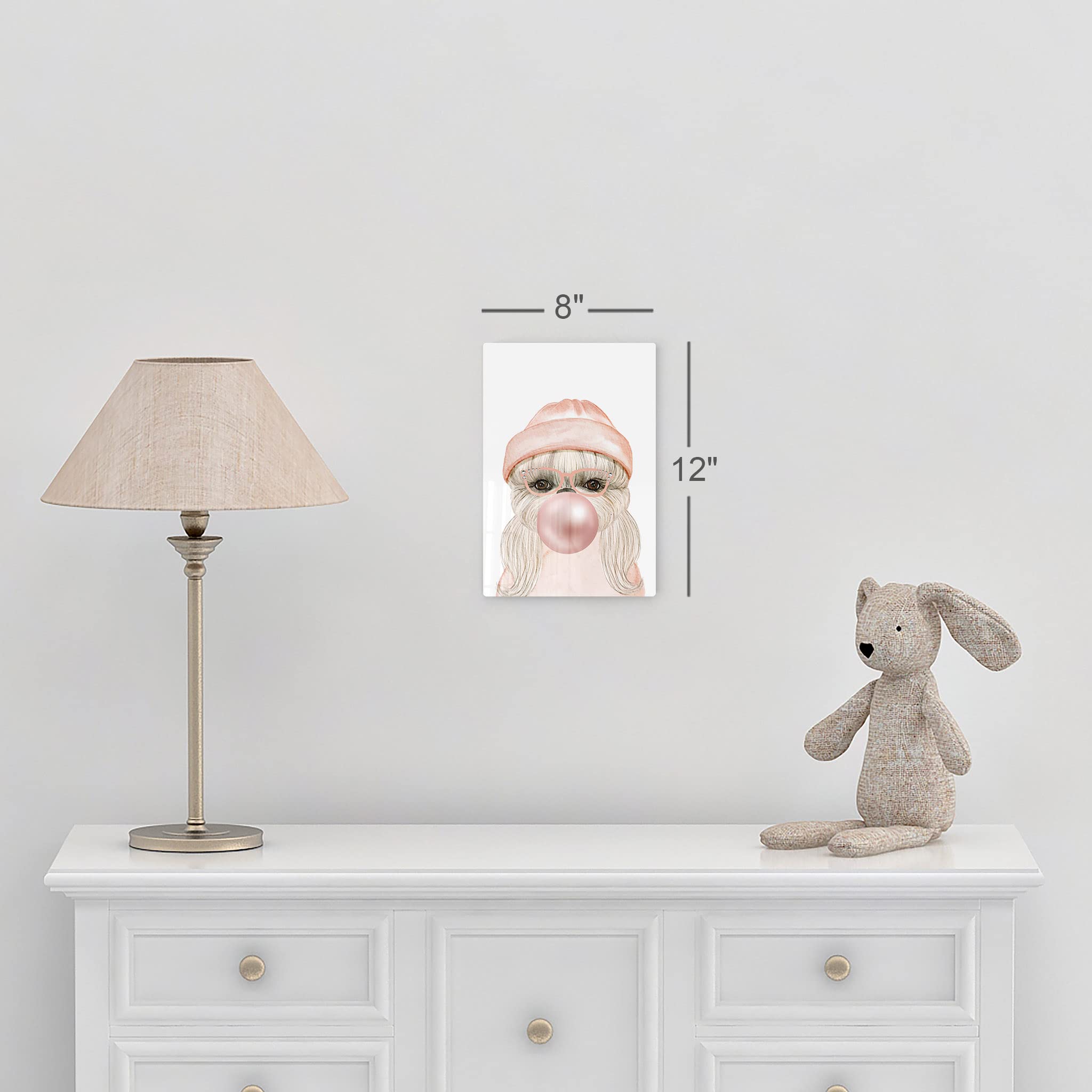 Smile Art Design Dog Portrait with Pink Hat Chewing Bubble Gum - Metal Wall Art Print for Pet Lovers, Pop Art Decor for Office, Living Room, Bedroom & Nursery (30x20) - Perfect Gift for Dog Owners & Animal Lovers