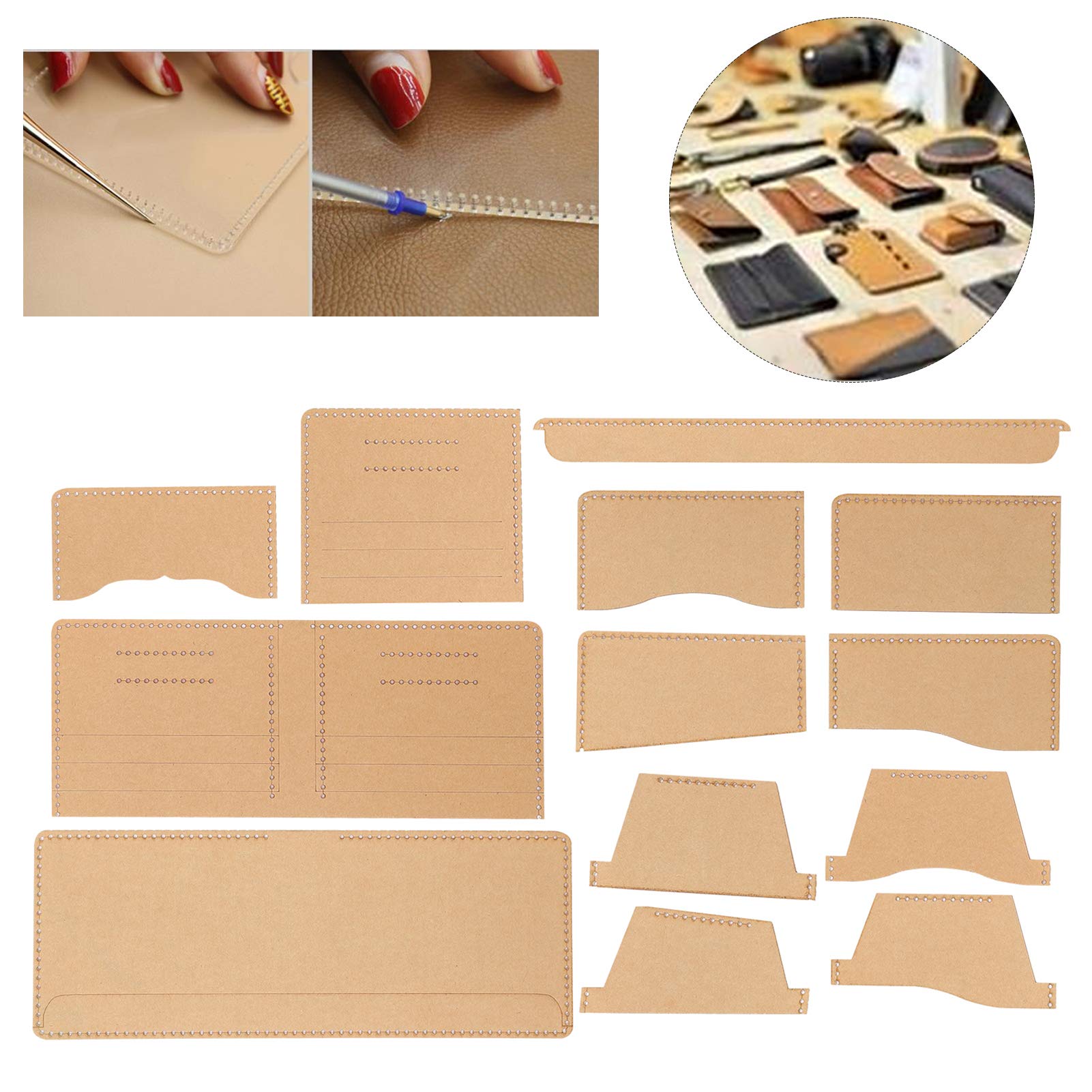 13-Piece Leather Acrylic Template Set - Clear Wallet Pattern Stencils for Leather Crafting, Quilting & Sewing | DIY Leatherworking Tools for Wallets, Bags & Accessories