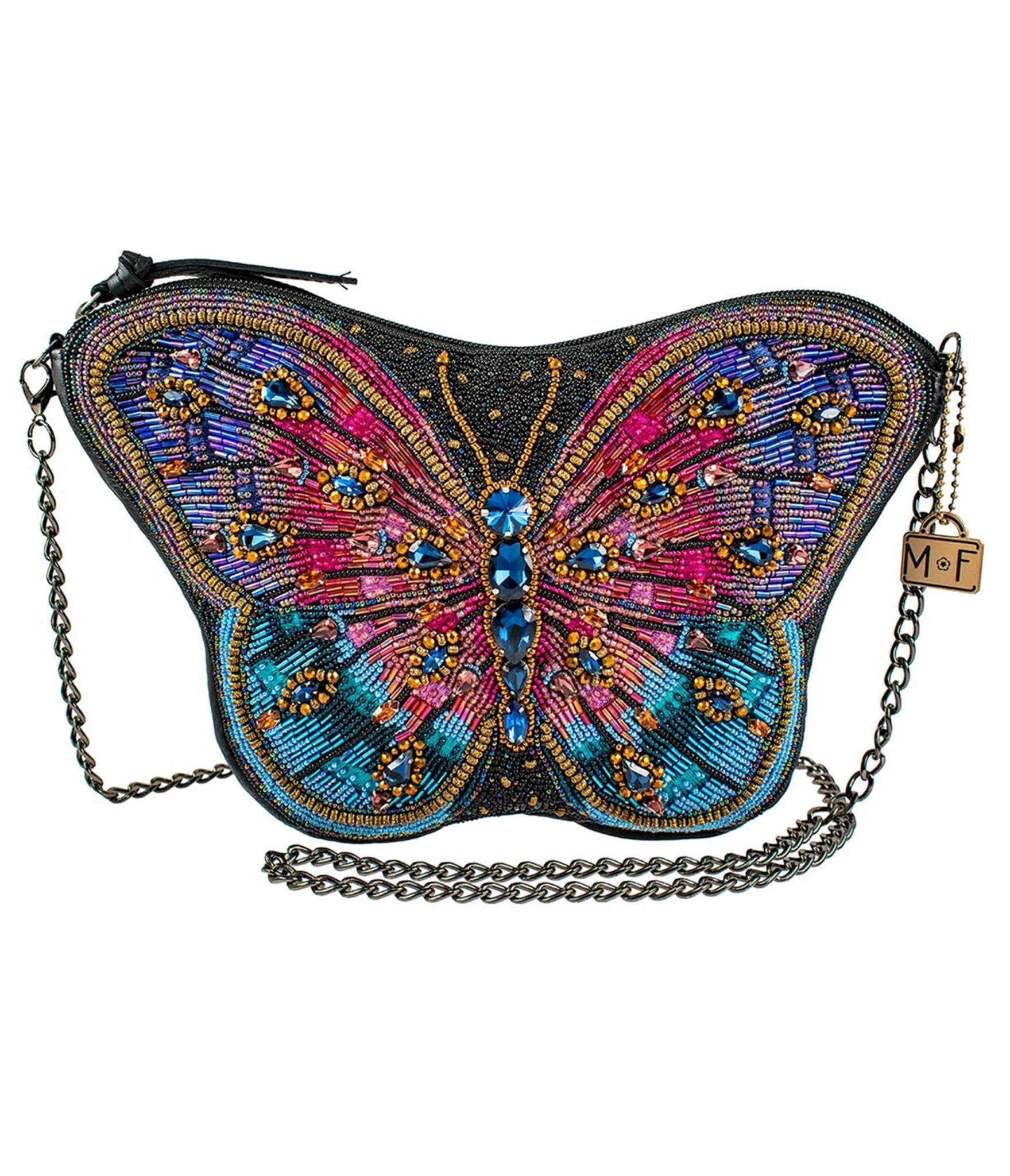 Mary Frances Pink & Purple Beaded Butterfly Crossbody Purse for Women - Elegant Evening Clutch, Party Accessory & Wedding Handbag