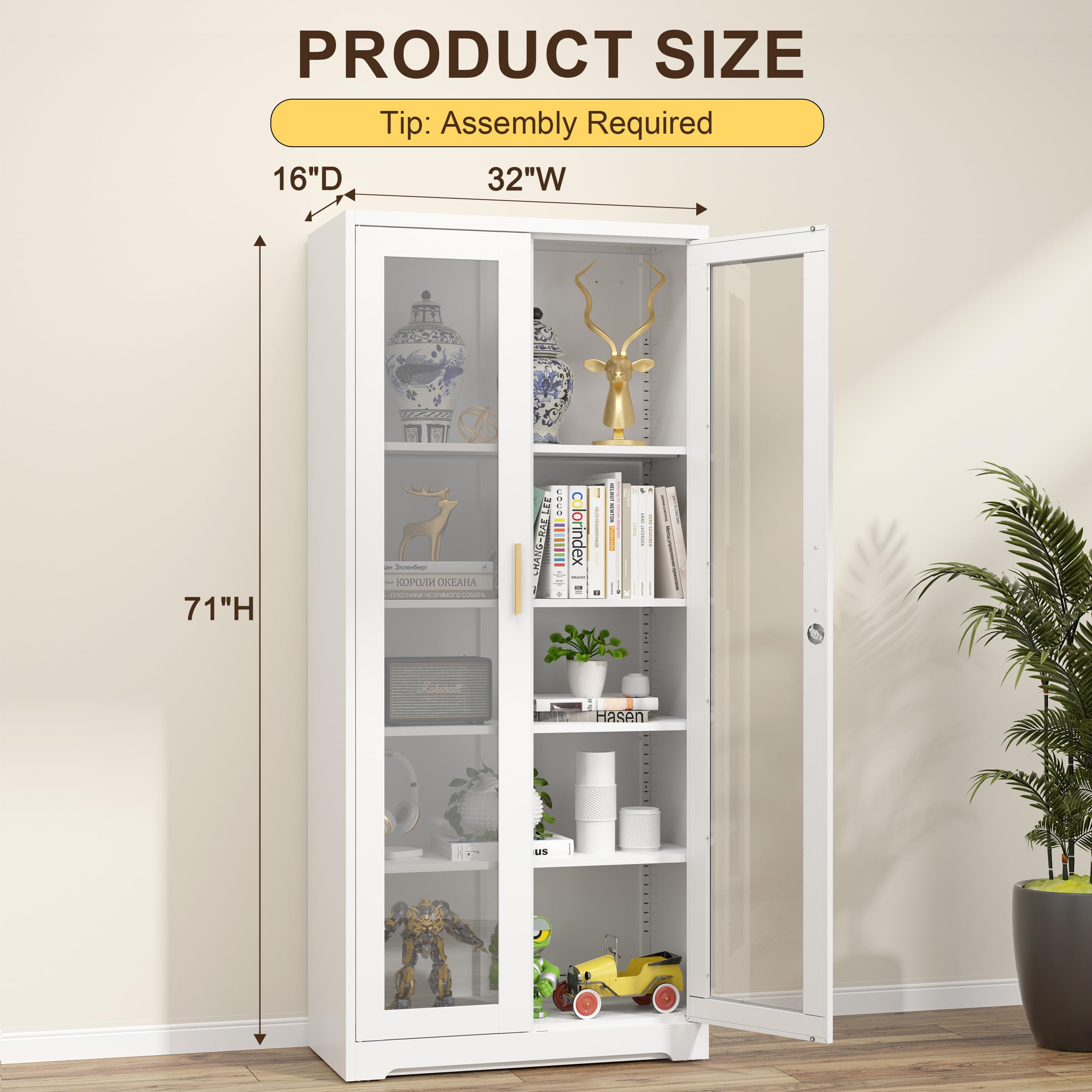 White Glass Display Cabinet with Locking Doors - 71