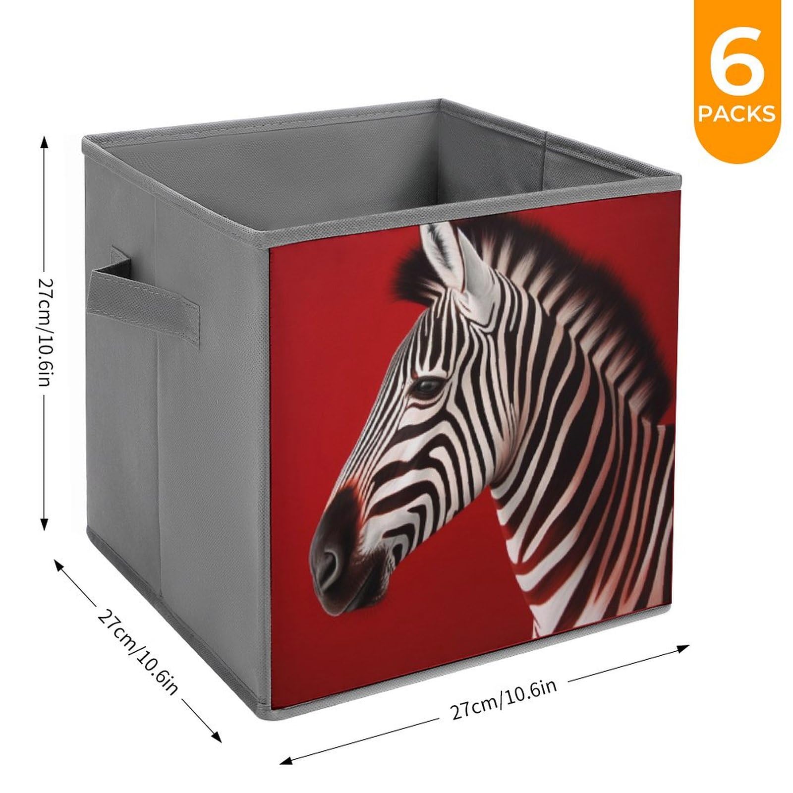 6-Pack Zebra Print Red Collapsible Storage Bins with Handles - Large Closet Organizer Baskets for Clothing, Toys & Home Organization | Perfect for Bedroom, Nursery & Closet Storage