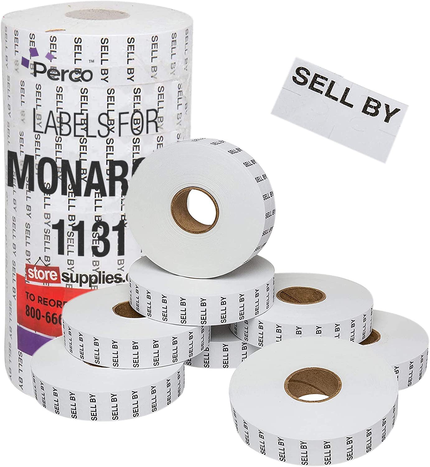 Perco Sell by Labels for Monarch 1131 Price Gun - 8 Rolls (20,000 Labels) - Perfect for Retail Pricing, Inventory Management & Grocery Store Tagging