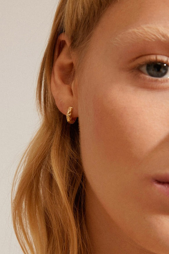 Recycled Gold Plated Huggie Hoop Earrings for Women - Minimalist Everyday Jewelry - Perfect for Work, Date Night & Gifting