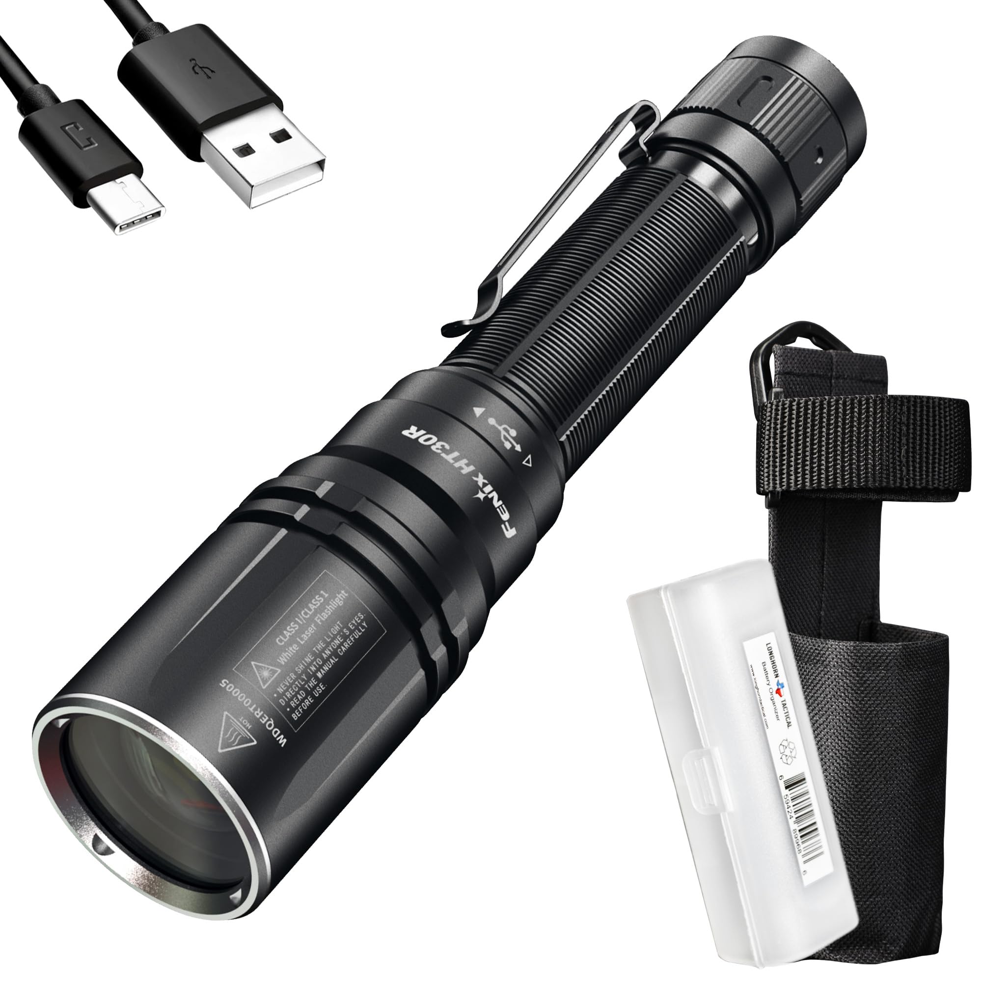 Fenix HT30R LEP Flashlight - 1640 Yards Ultra Long Throw, USB-C Rechargeable Tactical Flashlight with LumenTac Organizer | Perfect for Hunting, Camping, Emergency & Outdoor Adventures