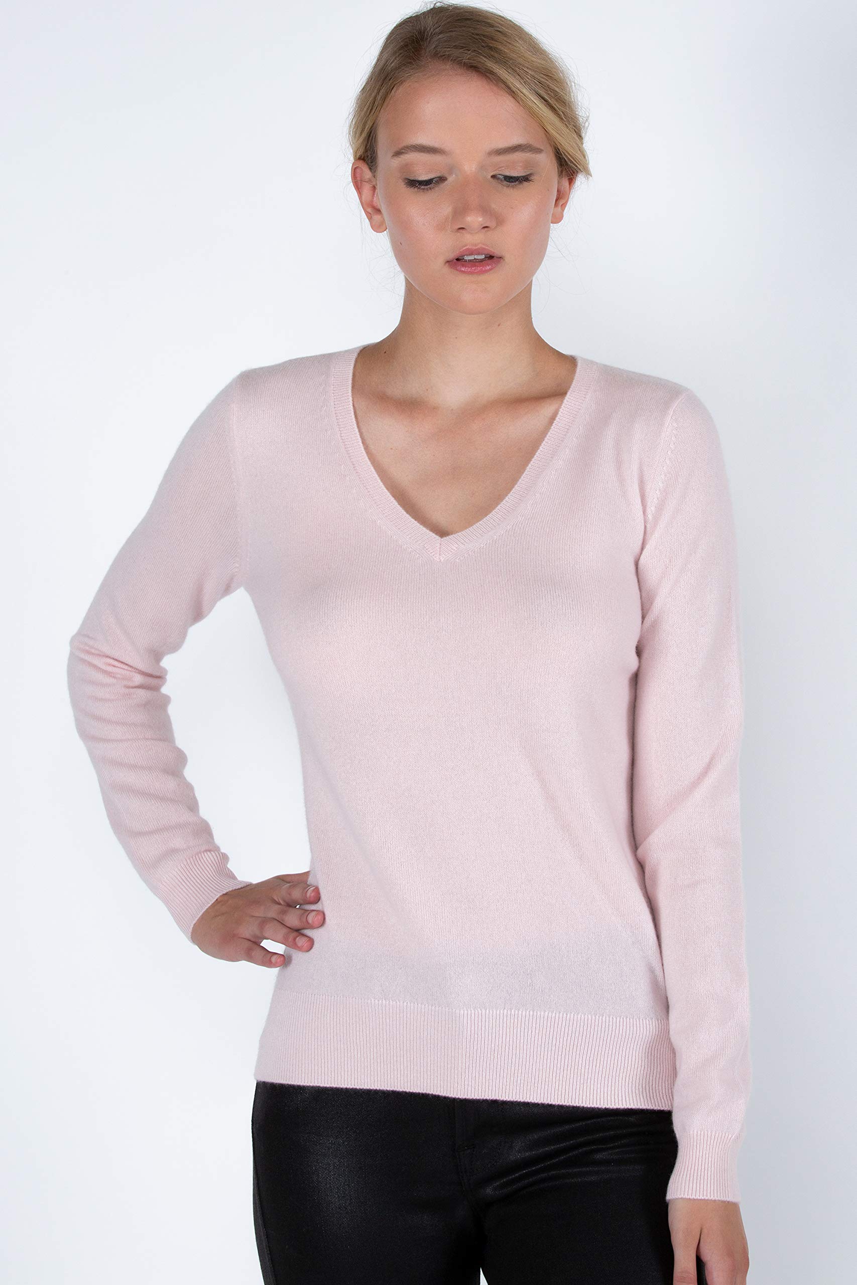 JENNIE LIU Women's 100% Pure Cashmere Long Sleeve V-Neck Pullover Sweater - Soft & Warm Winter Knitwear for Office, Dating & Casual Outfits