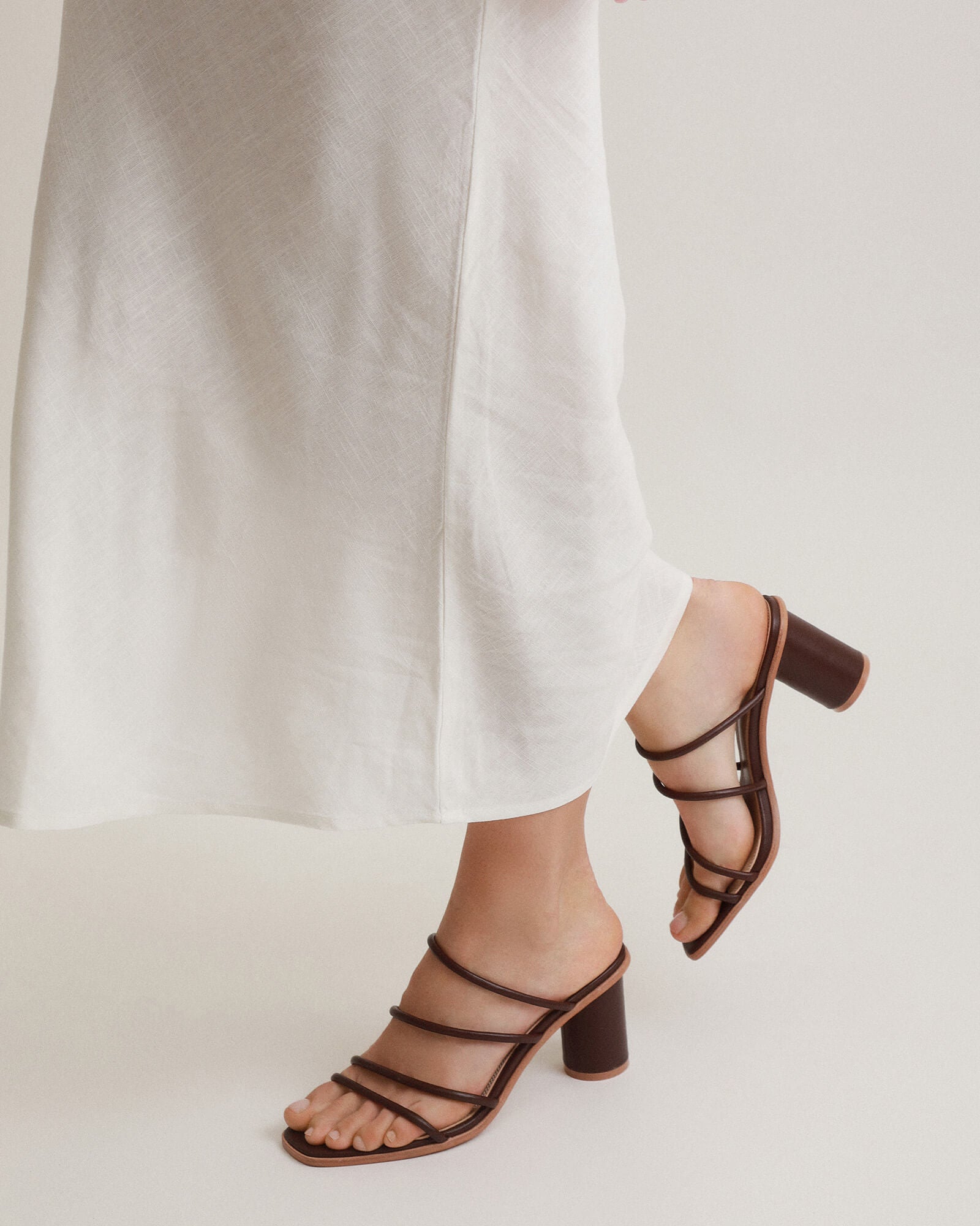 NAOMI Women's Mid Heel Sandals - Genuine Chocolate Brown Leather Strappy Summer Dress Shoes for Weddings, Parties & Date Nights