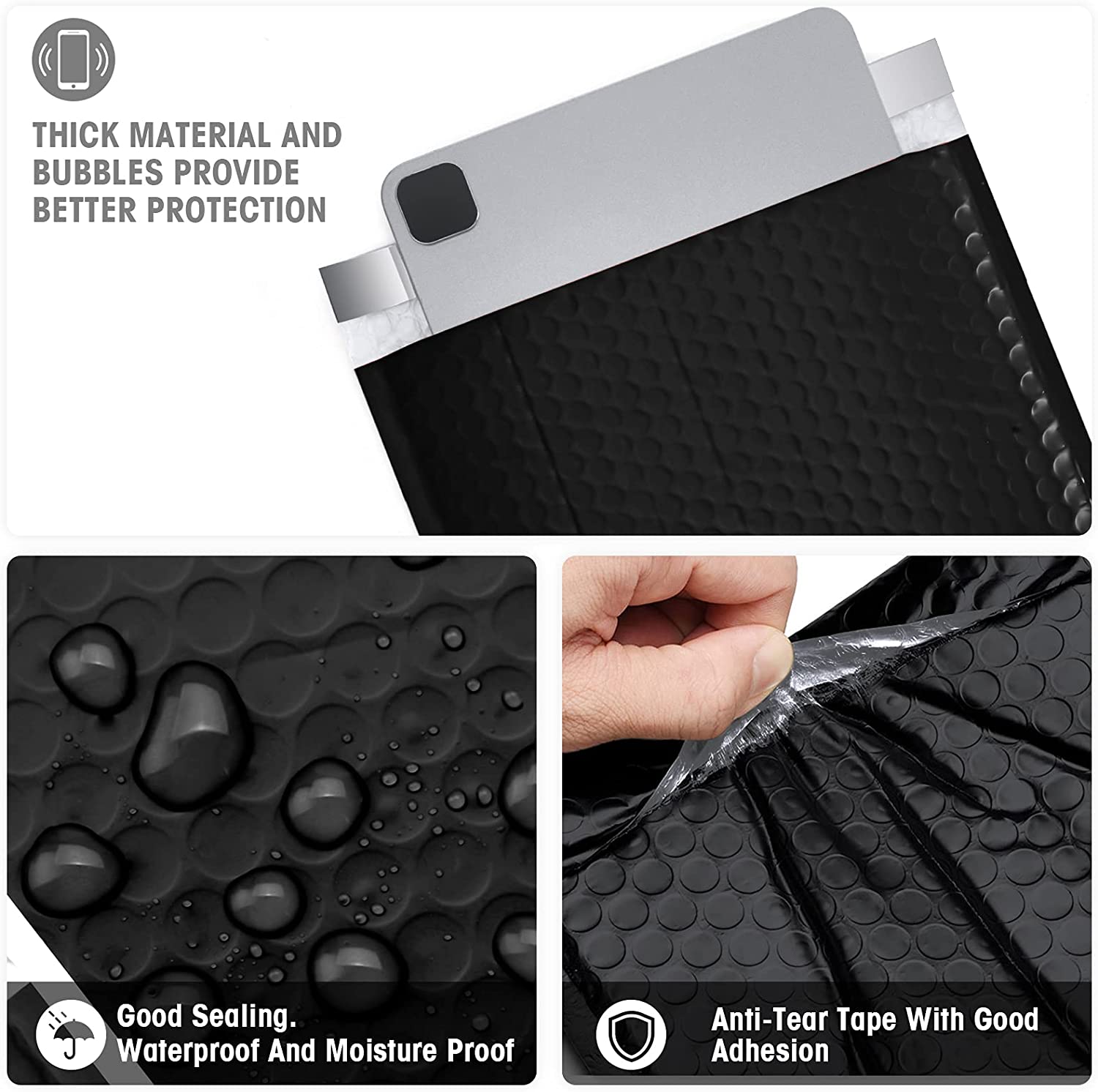 8.5x12 Inch Bubble Mailer Padded Envelope - Self-Sealing Black Shipping Envelopes for Ecommerce, Small Business & Online Sellers - Perfect for Shipping Jewelry, Books, Documents & Small Items
