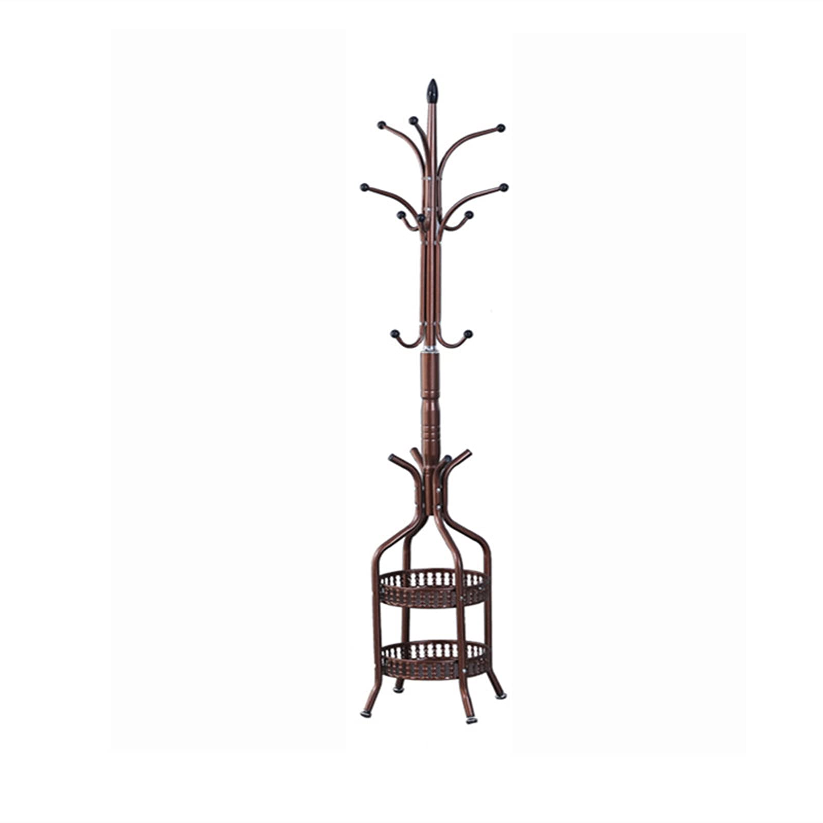 Modern Free Standing Coat Rack with 11 Hooks & 2 Storage Shelves - Sturdy Iron Entryway Hat & Coat Tree for Hats, Clothes, Purses, Handbags & Umbrellas | Perfect for Entryway, Bedroom, Mudroom & Office Organization