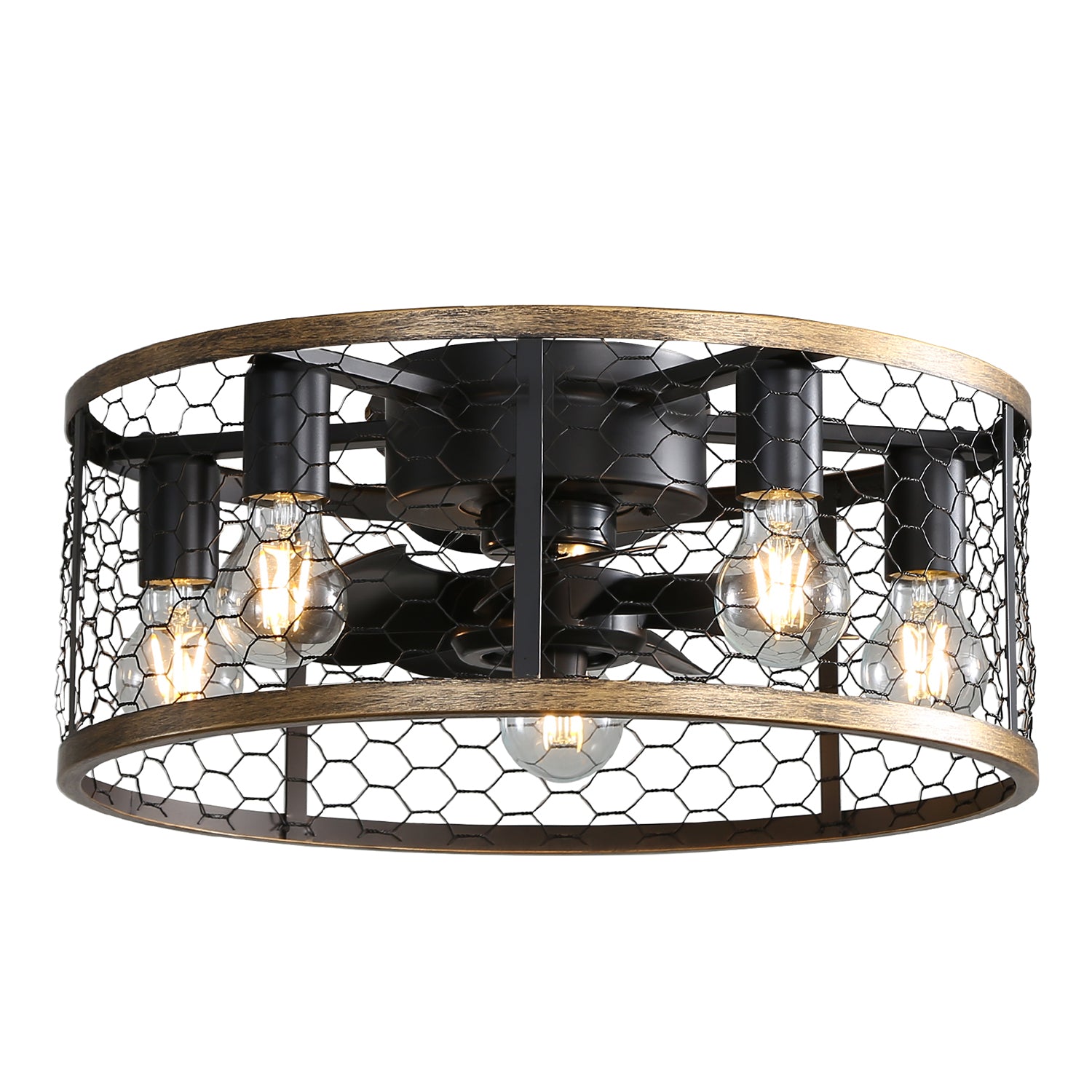 20 Inch Industrial Caged Ceiling Fan with 7 ABS Blades & Remote Control - Reversible DC Motor, Small Flush Mount Farmhouse Ceiling Fan for Bedroom, Living Room, Kitchen, Garage & Outdoor Spaces