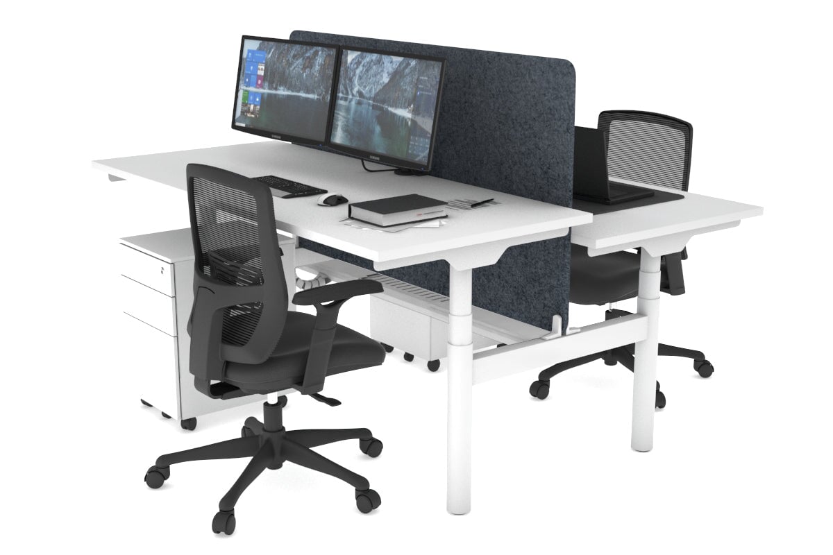 Flexi Premium Height Adjustable 2-Person H Bench Workstation - White Frame [1800L x 700W] - Ideal for Office, Home Workspace & Collaborative Environments