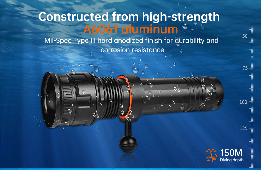 Orcatorch D950V 2.0 10500 Lumens Professional Underwater Dive Light - Scuba Diving, Night Fishing, Cave Exploration Torch Flashlight