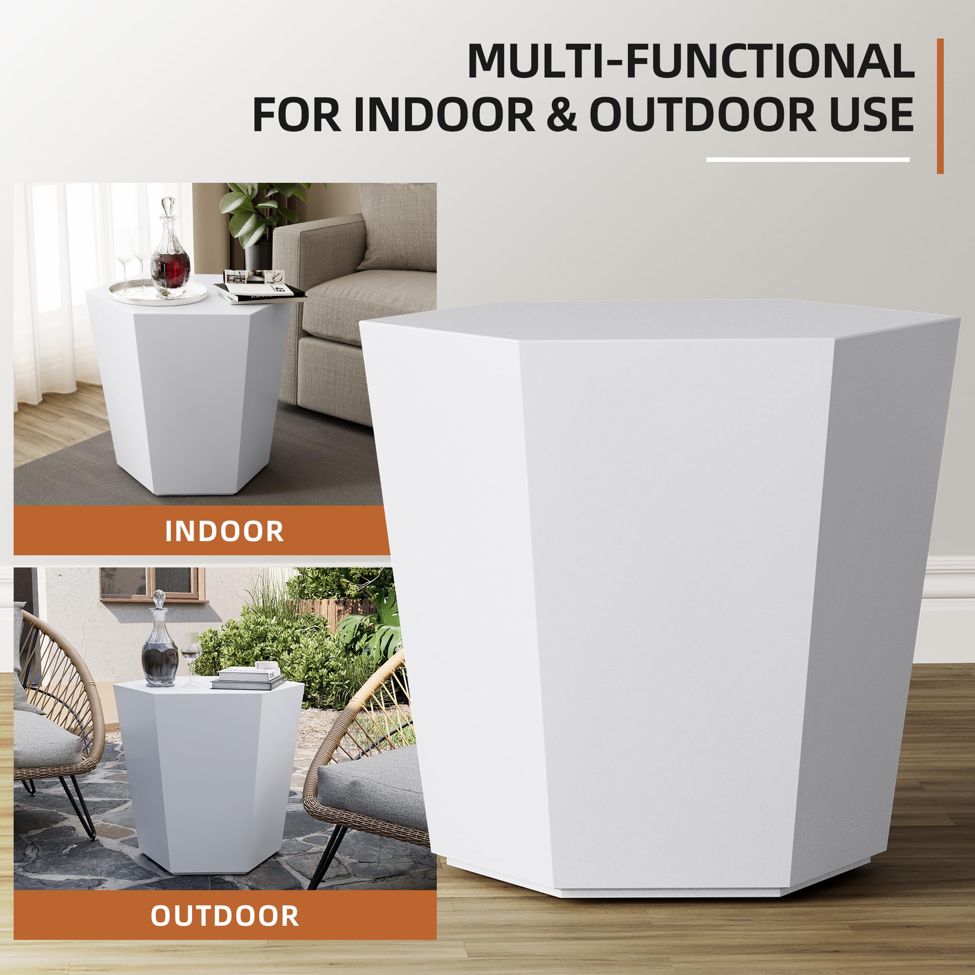 UPHA 24-inch Modern Hexagon Outdoor Concrete Coffee Table - Weatherproof Cement Patio Furniture for Garden, Backyard, Balcony & Living Room - Pure White Accent Piece for Relaxing & Entertaining