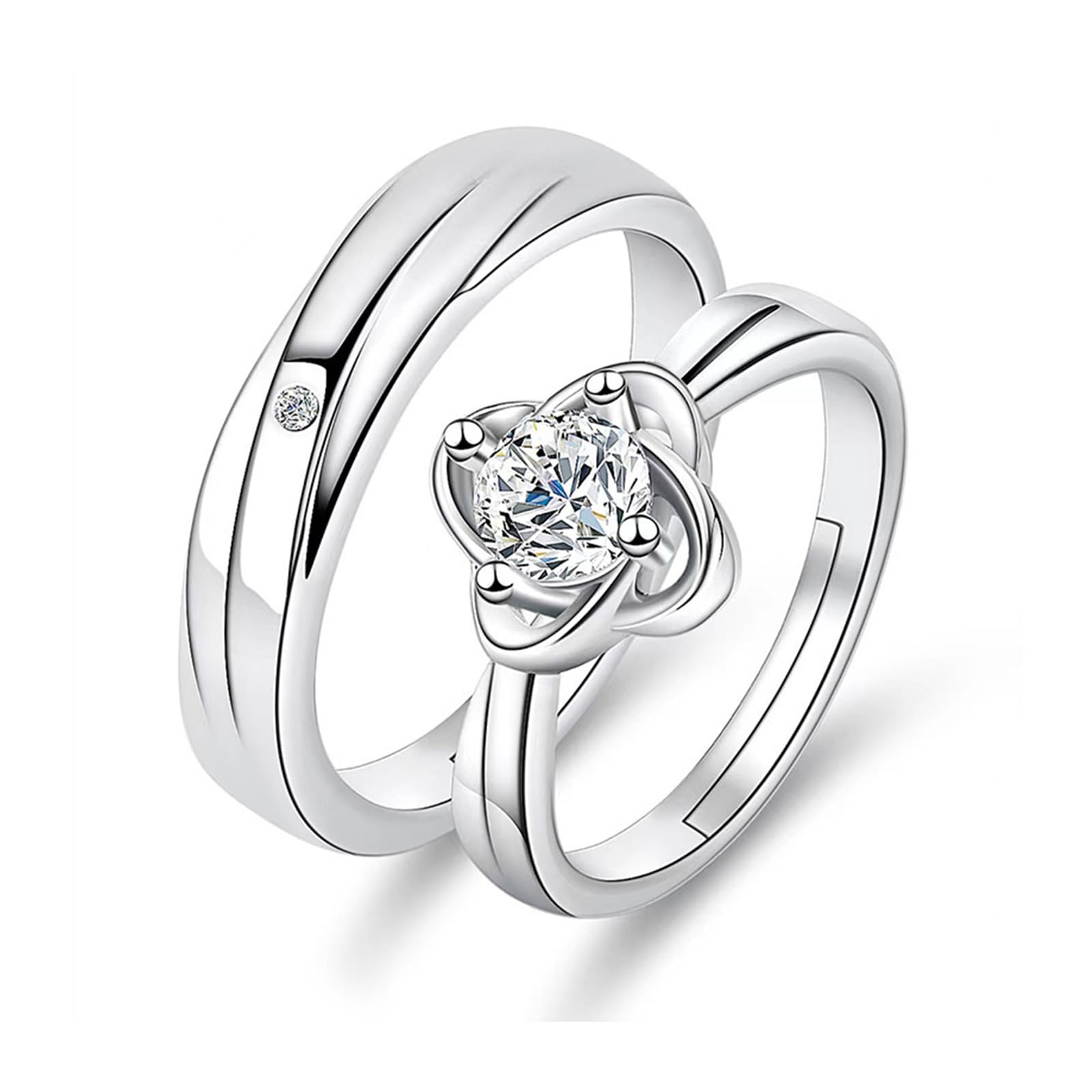 Matching Couple Rings Set - Adjustable Silver Promise & Engagement Rings for Him & Her - Wedding Bands, Valentine's Day Gifts for Couples - Perfect for Anniversaries, Proposals & Romantic Occasions