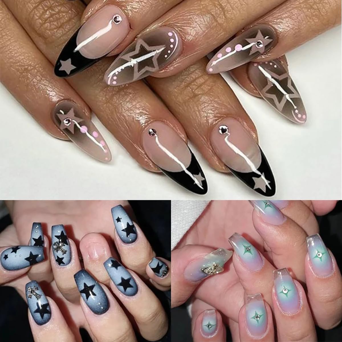 3D Heart Star Nail Stickers - Self-Adhesive Nail Art Decals for DIY Manicure & Salon Use