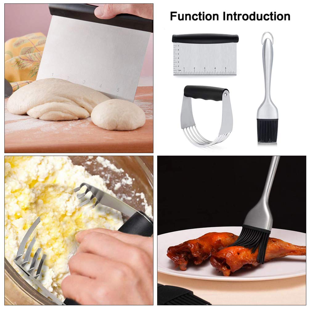UPKOCH 3-Piece Stainless Steel Pastry Cutter Set - Dough Blender, Scraper & Pastry Brush for Baking, Cooking & BBQ - Perfect for Home Kitchen & Restaurant Use