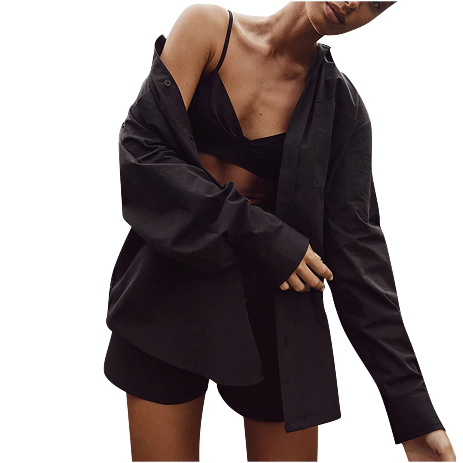 Women's 2-Piece Knit Lounge Set - Soft Black French Terry Loungewear Outfit for Relaxing at Home, Brunch Dates & Casual Wear | Comfortable & Stylish