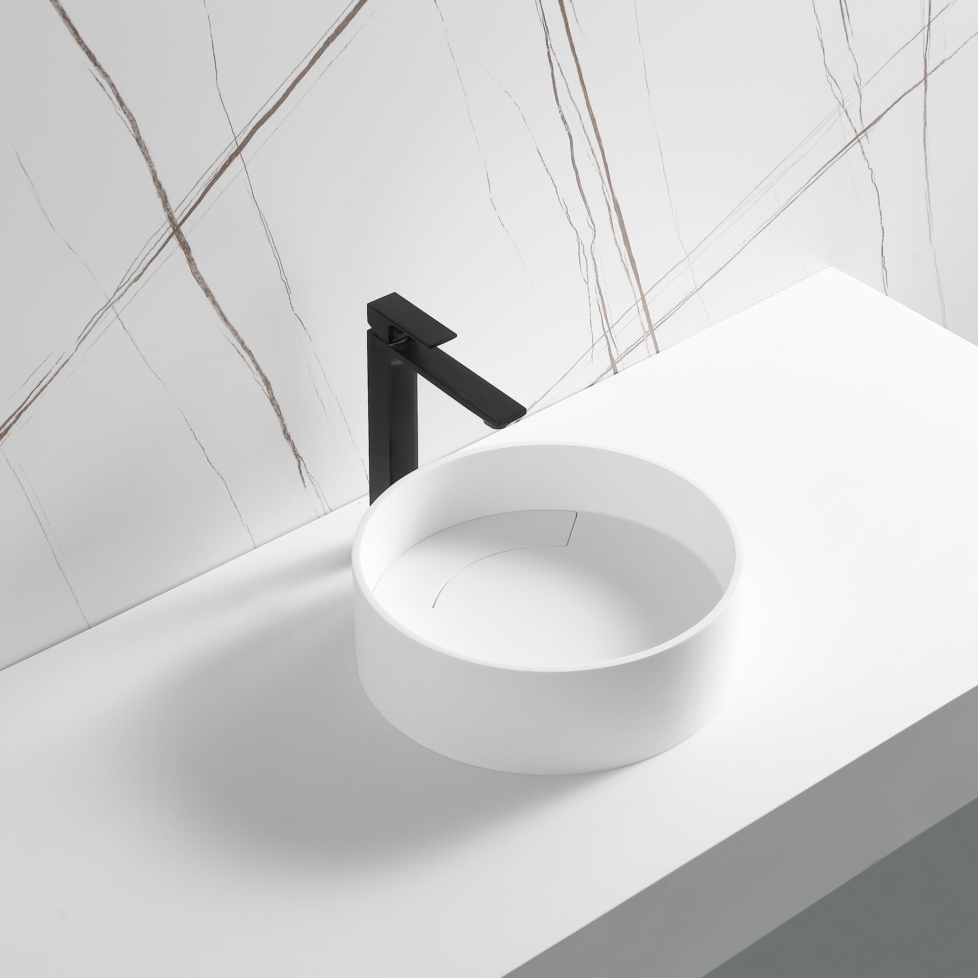Ancona Round Pure Acrylic Stone Vessel Bathroom Sink in Matte White - Modern Vanity Sink for Bathroom Remodeling & Powder Room Upgrade