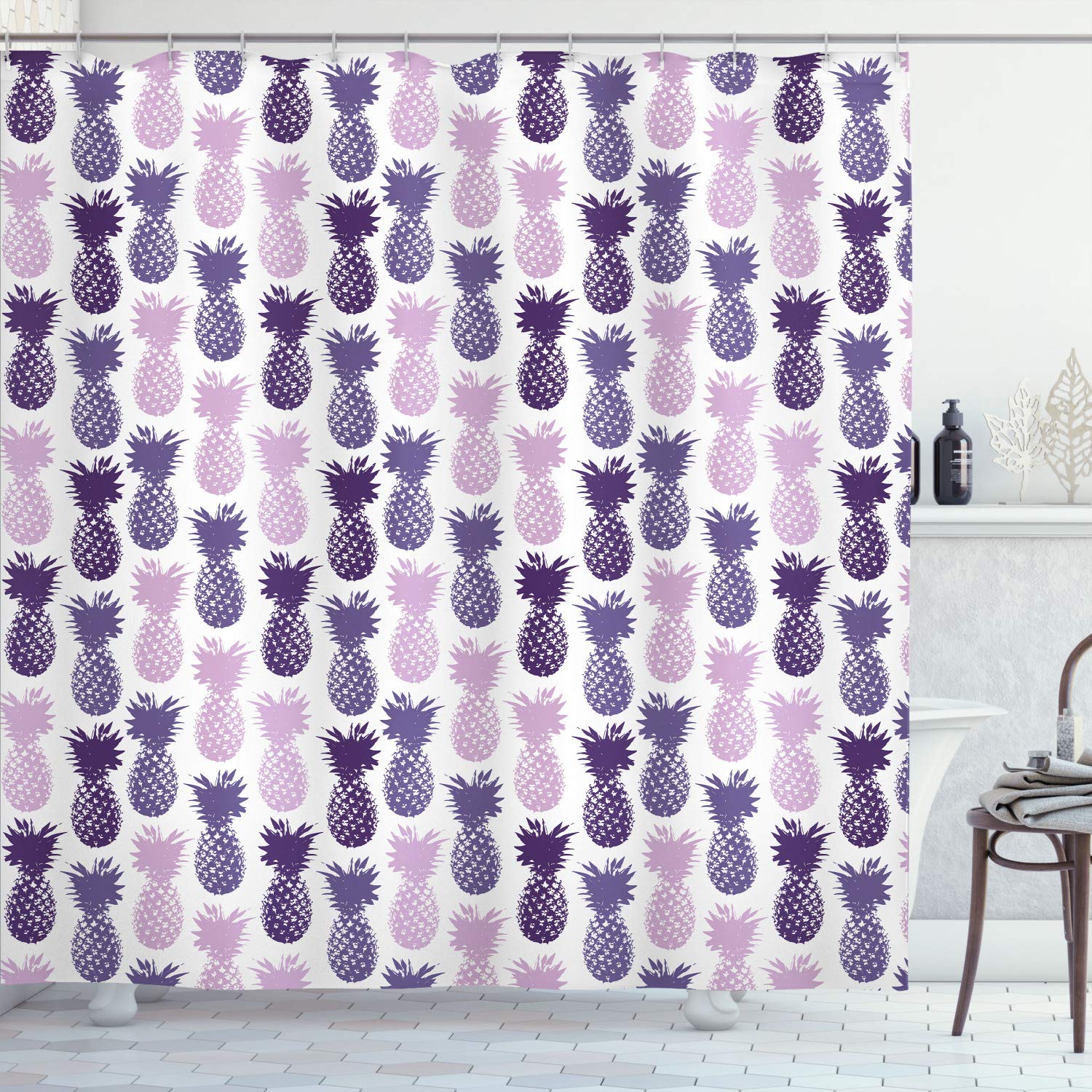 Ambesonne Pineapple Shower Curtain - Tropical Fruit Pattern Bathroom Decor with Hooks, 70