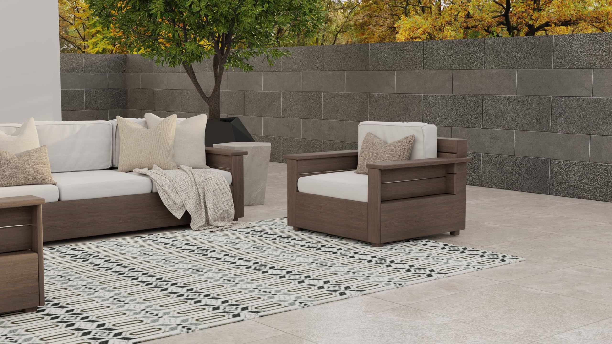 Mad Mats Geometric 5x8 Grey & White Reversible Outdoor Rug - Waterproof Plastic Patio Mat for Poolside, Deck, Porch, Camping & RV - Durable Floor Covering for Backyard, Mudroom & Outdoor Living Spaces