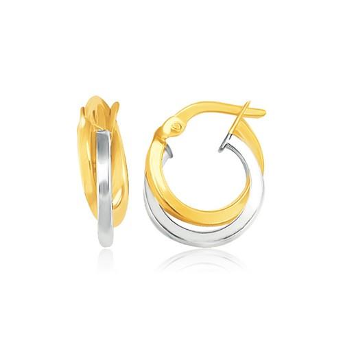 14K Two-Tone Gold Double Round Hoop Earrings for Women - Elegant Everyday & Party Jewelry Gift