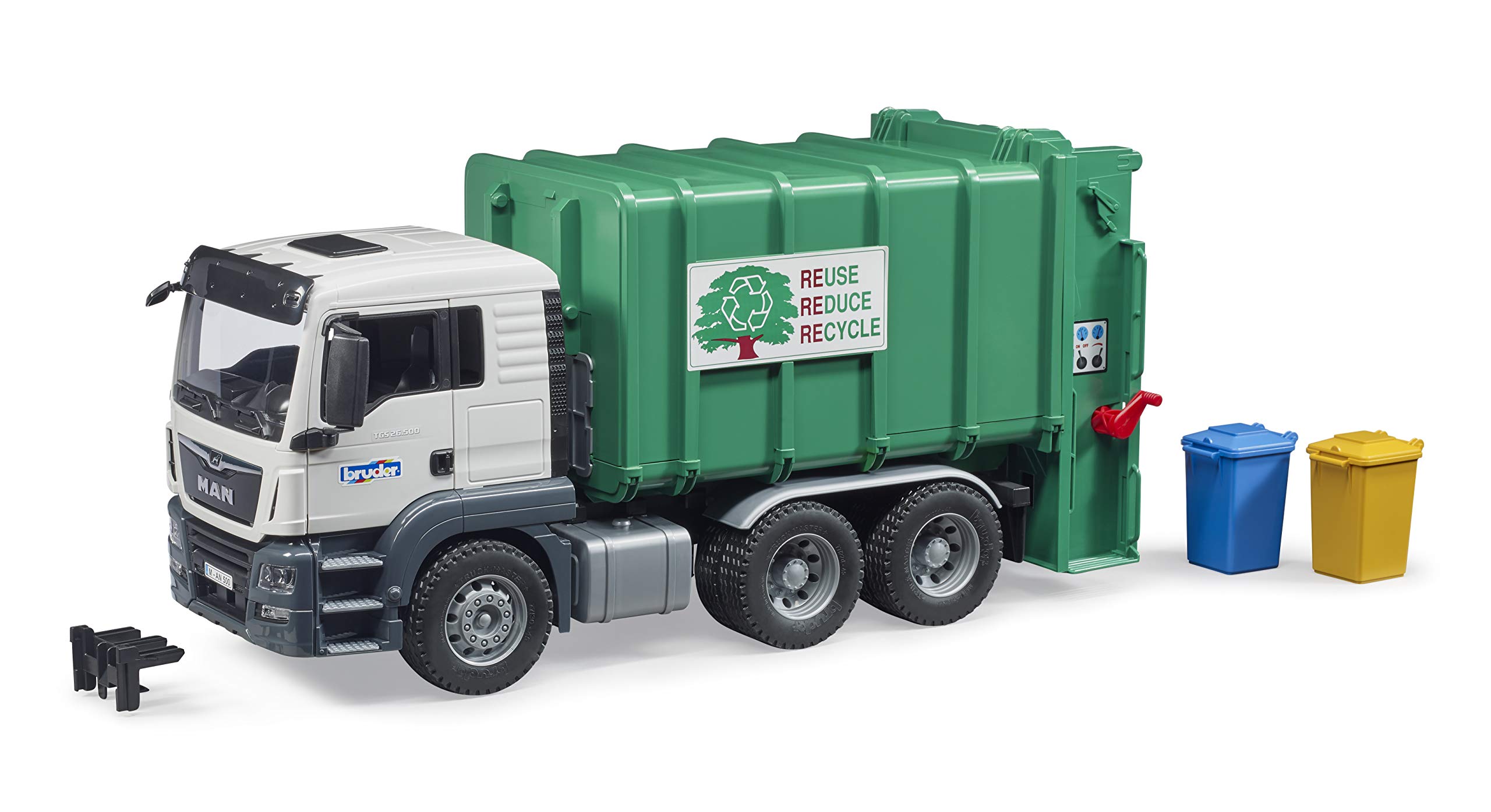 Bruder 03763 Man TGS Rear Loading Garbage Truck Toy - Green Dump Truck for Kids Pretend Play, Waste Collection & Recycling Educational Fun